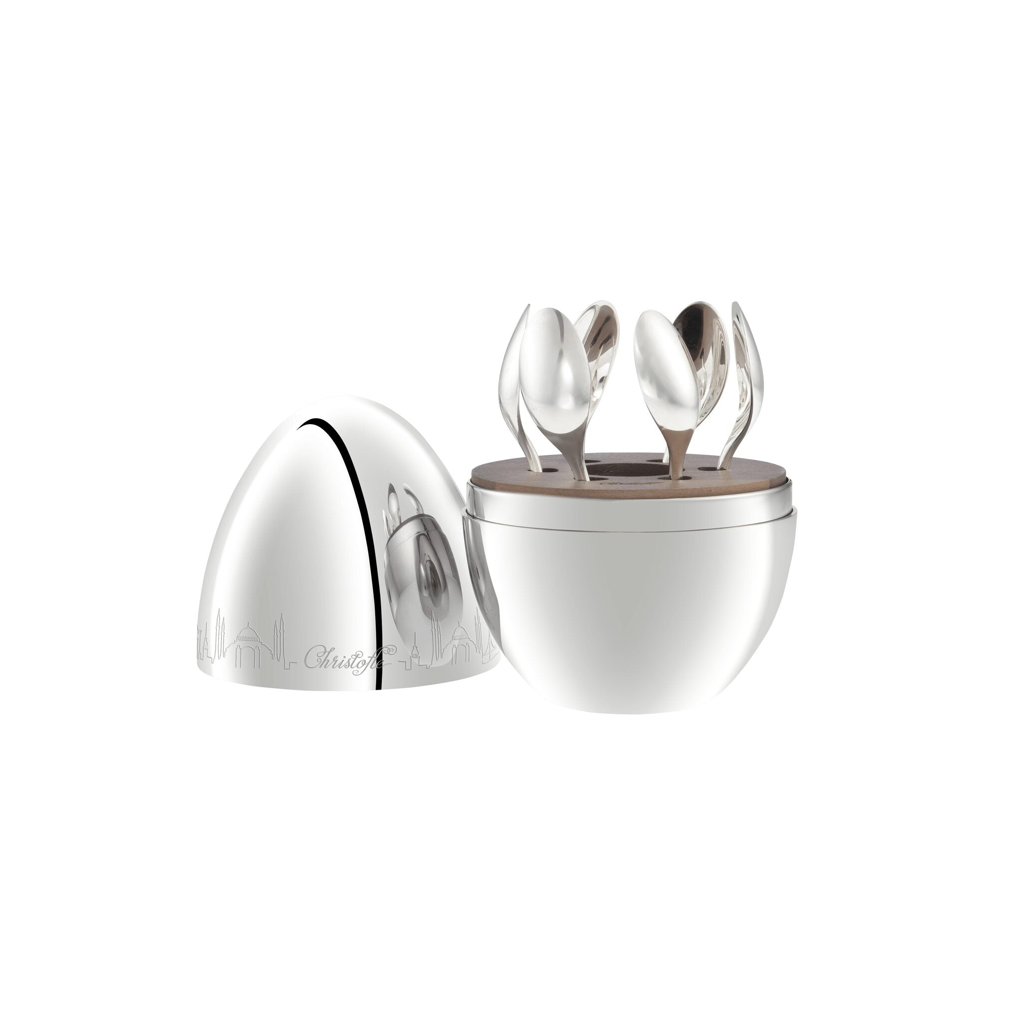 Christofle Mood Skyline 6-Piece Silver-Plated Espresso Spoon Set - ISTANBUL in silver-plate on a white background