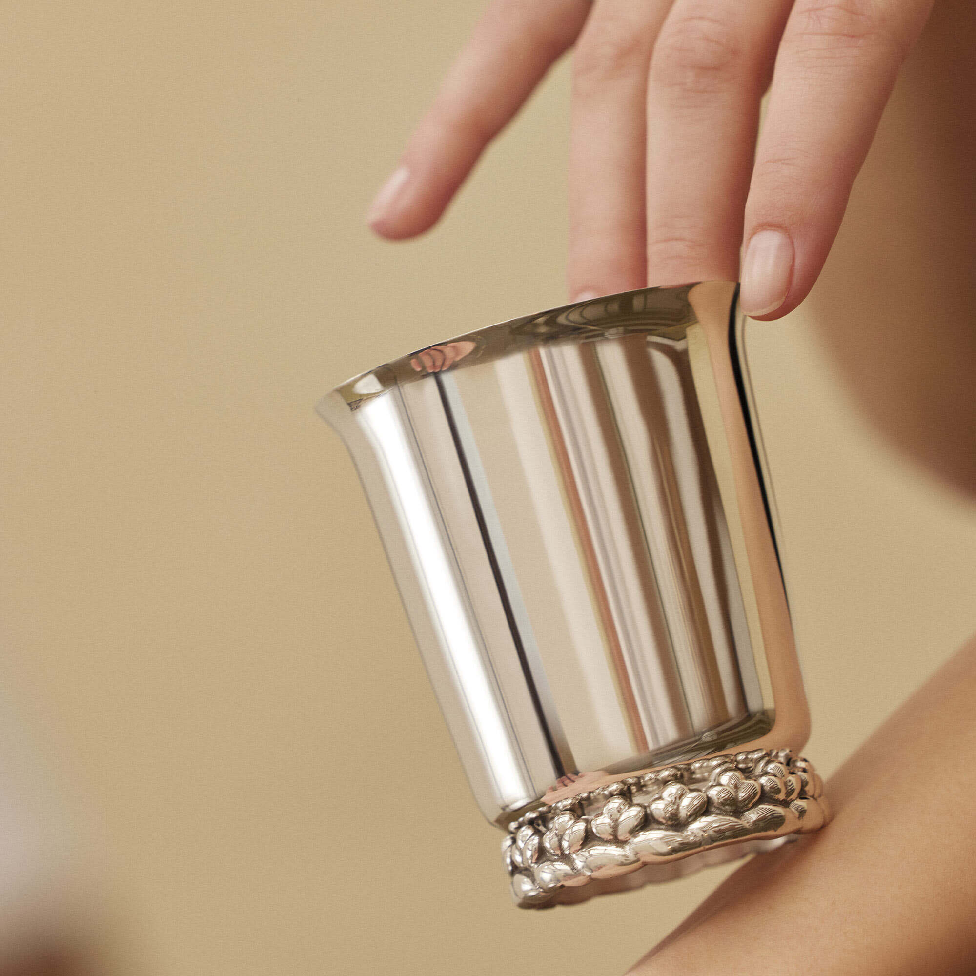 Christofle Babylone Silver-Plated Cup in sterling silver on a white background