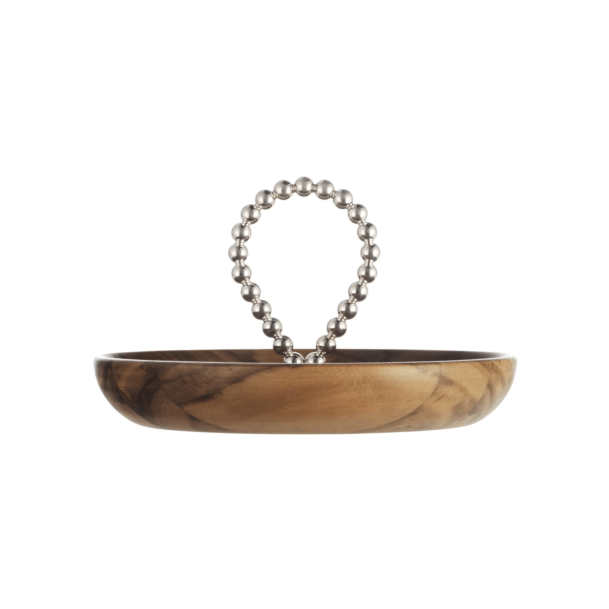 Christofle Perles Silver-Plated and Walnut Bowl - 6.7in in silver-plate on a white background