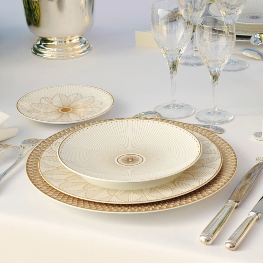 Christofle Malmaison Porcelain Bread Plate Gold Finish in porcelain on a white background