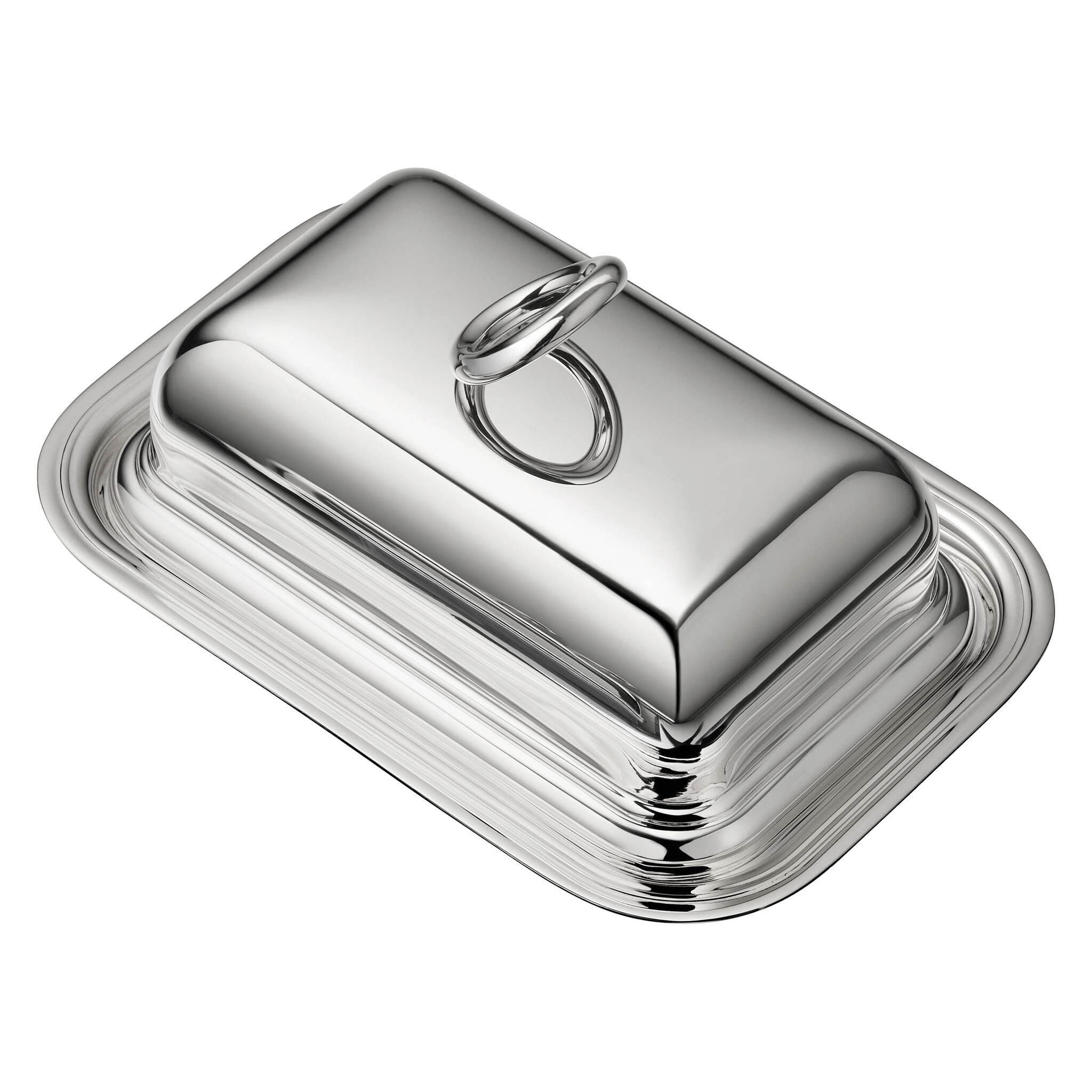 Christofle Vertigo Silver-Plated Butter Dish with Lid in silver-plate on a white background