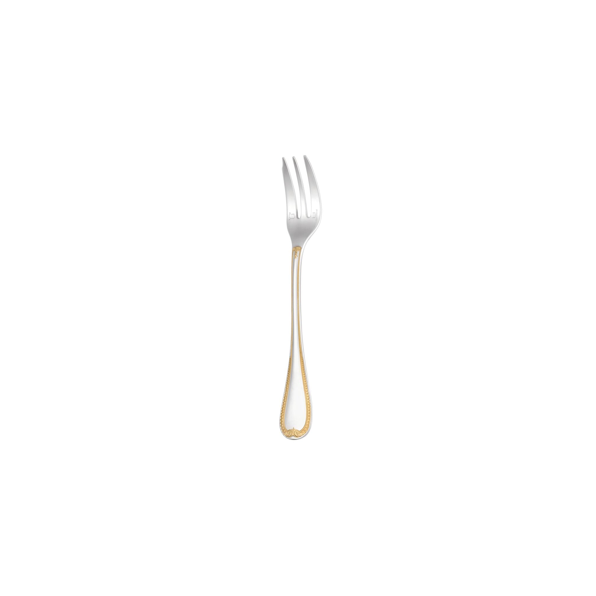 Christofle Malmaison Partially Gilded Silver-plated Cake Fork in silver-plate on a white background