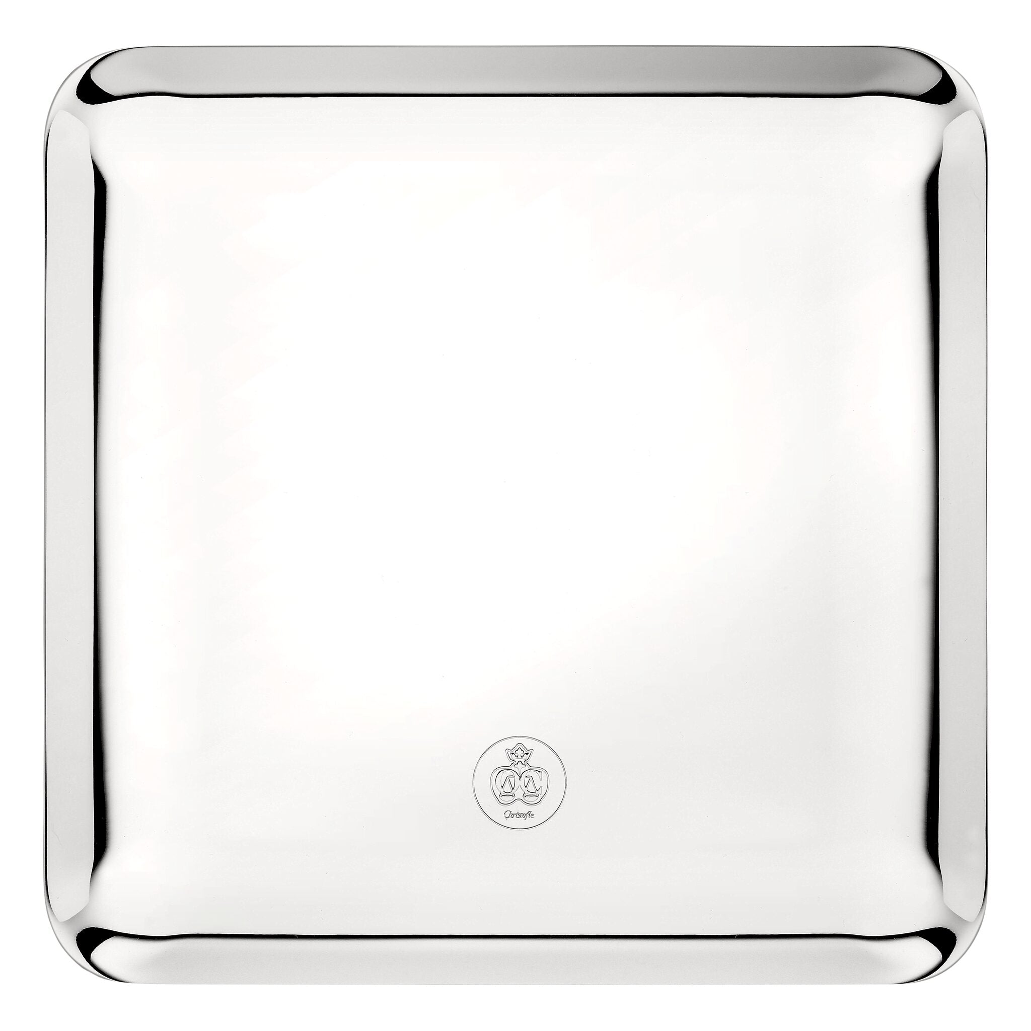 Christofle Silver Time Silver-Plated Large Square Platter 20x20 in silver-plate on a white background