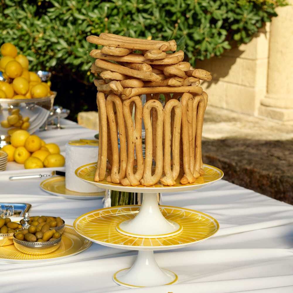 Christofle Malmaison Porcelain Cake Stand in silver-plate on a white background