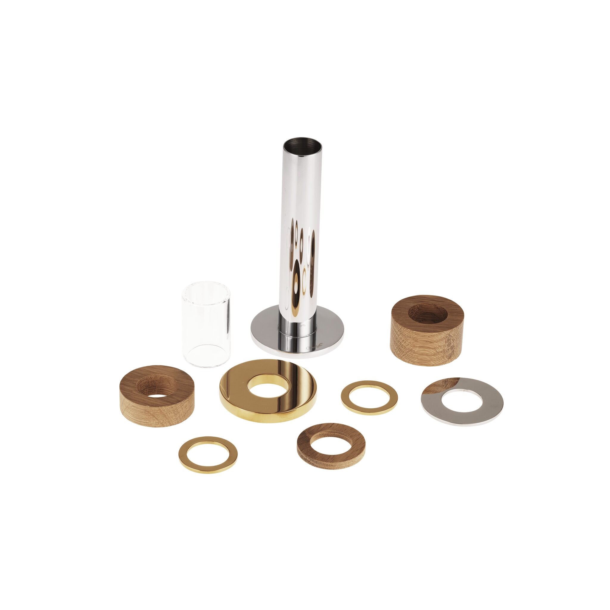 Christofle Medium Stainless Steel Candle Holder in stainless steel on a white background