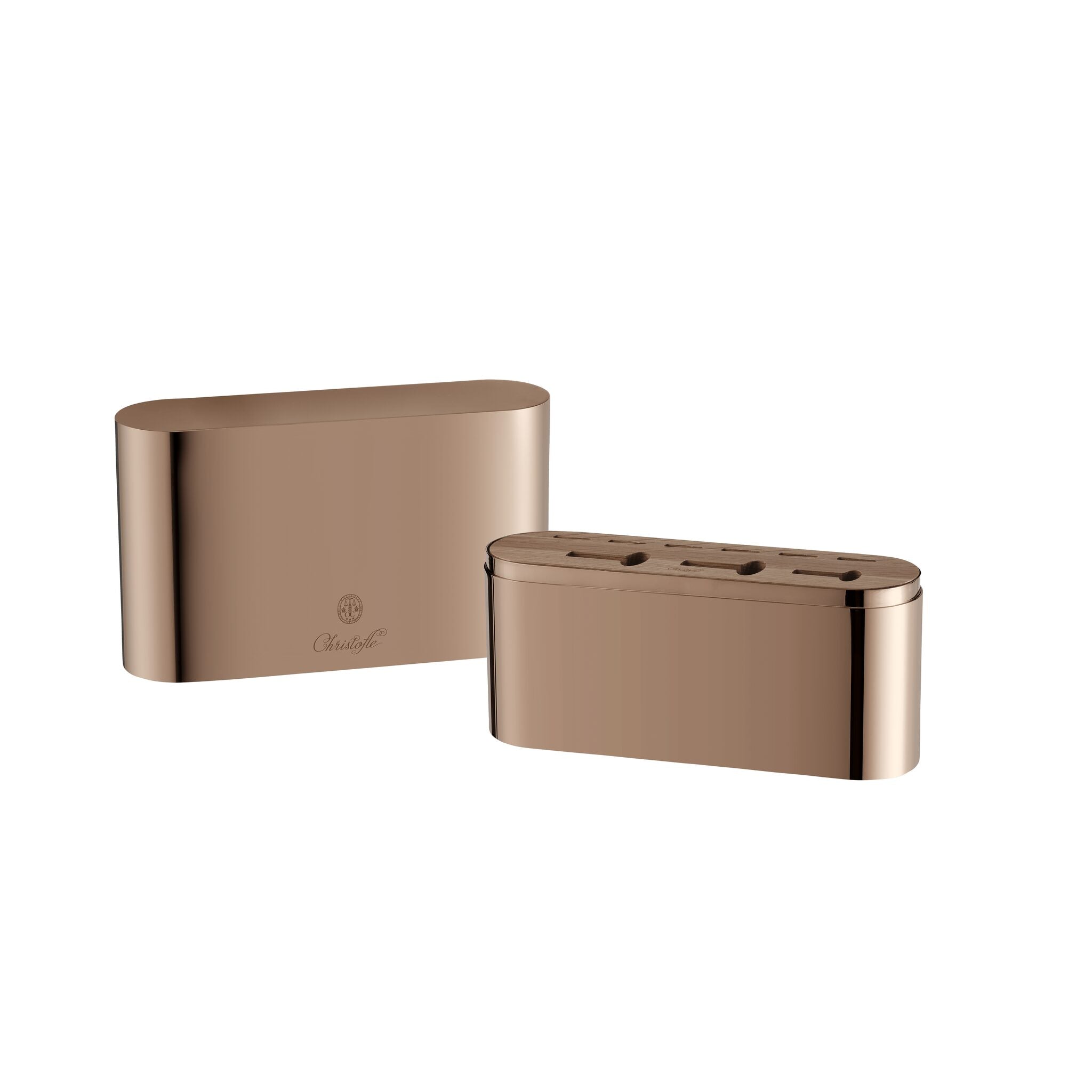 Christofle Concorde Copper Stainless Steel Case - 24-piece Stainless Steel (sold Empty) in stainless steel on a white background