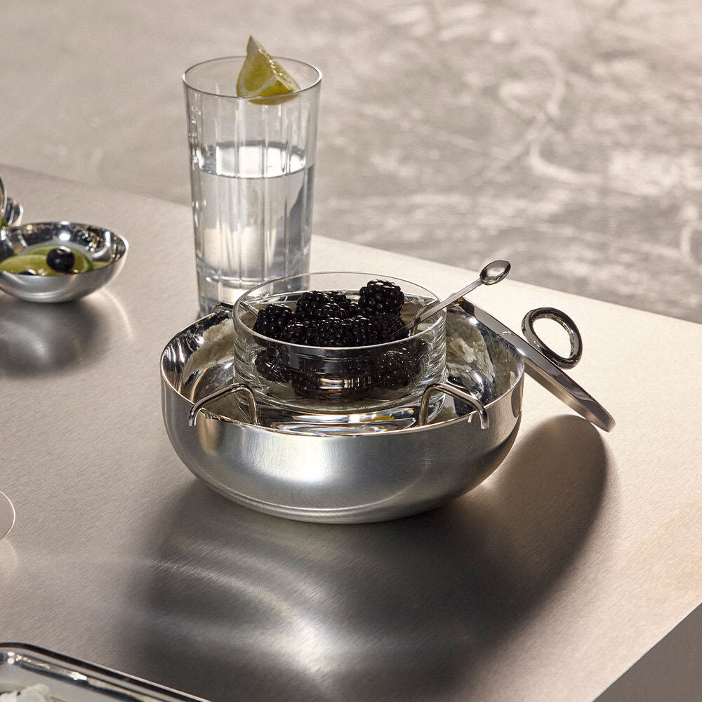 Christofle Vertigo Small Silver-Plated Caviar Serving Set in silver-plate on a white background