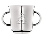 christofle charlie bear baby cup with two handles with a bear etched on it