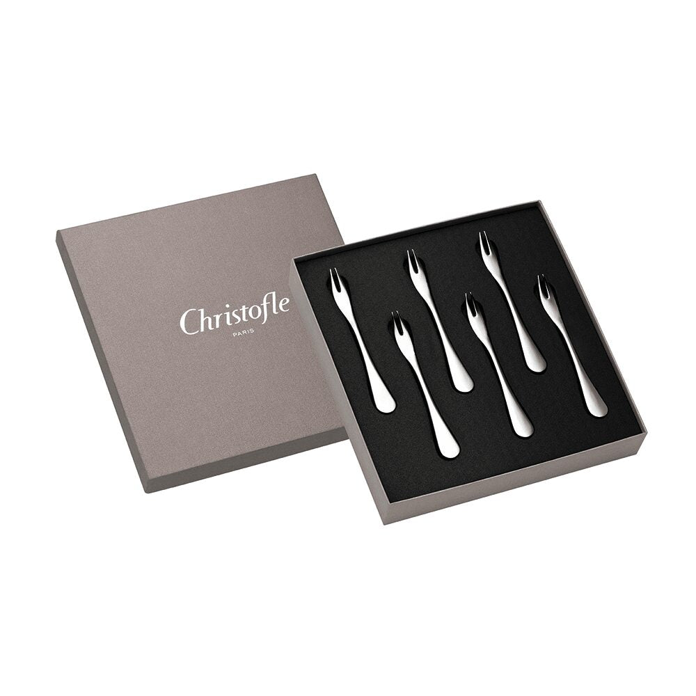 Christofle Stainless Steel Cocktail Forks - Set of 6 in stainless steel on a white background