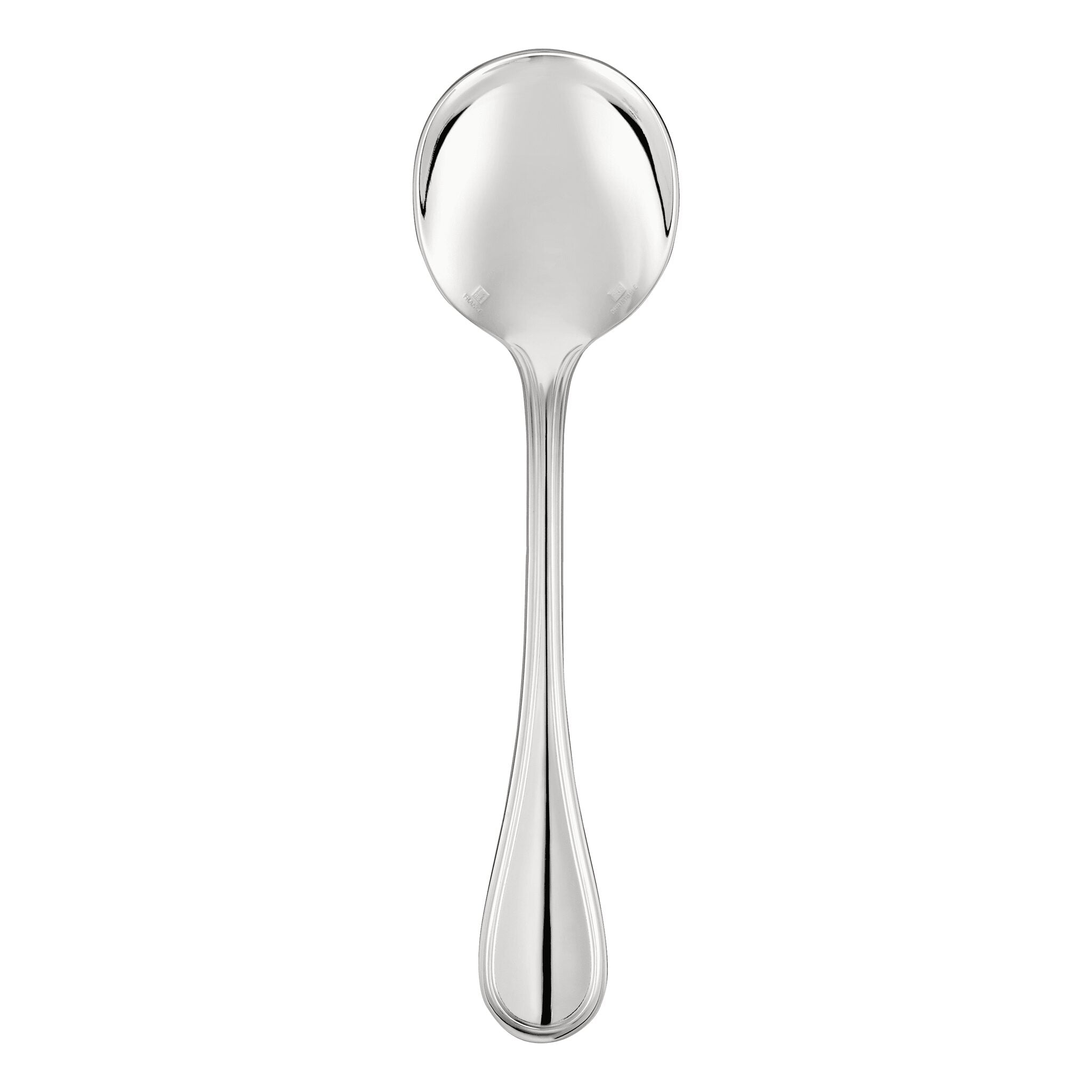 Christofle Albi Silver-Plated Cream Soup Spoon in silver-plate on a white background