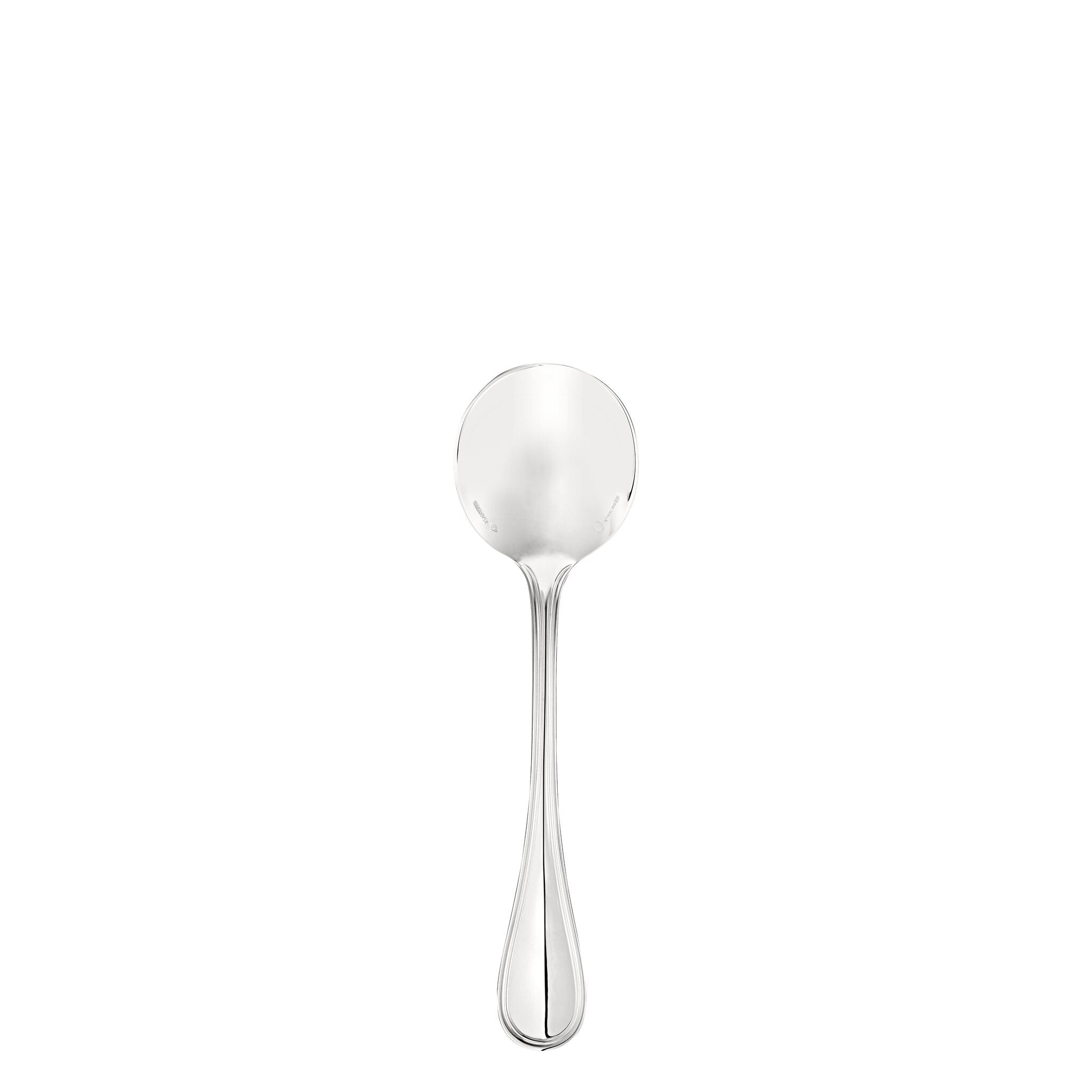 Christofle Sterling Silver Cream Soup Spoon in sterling silver on a white background