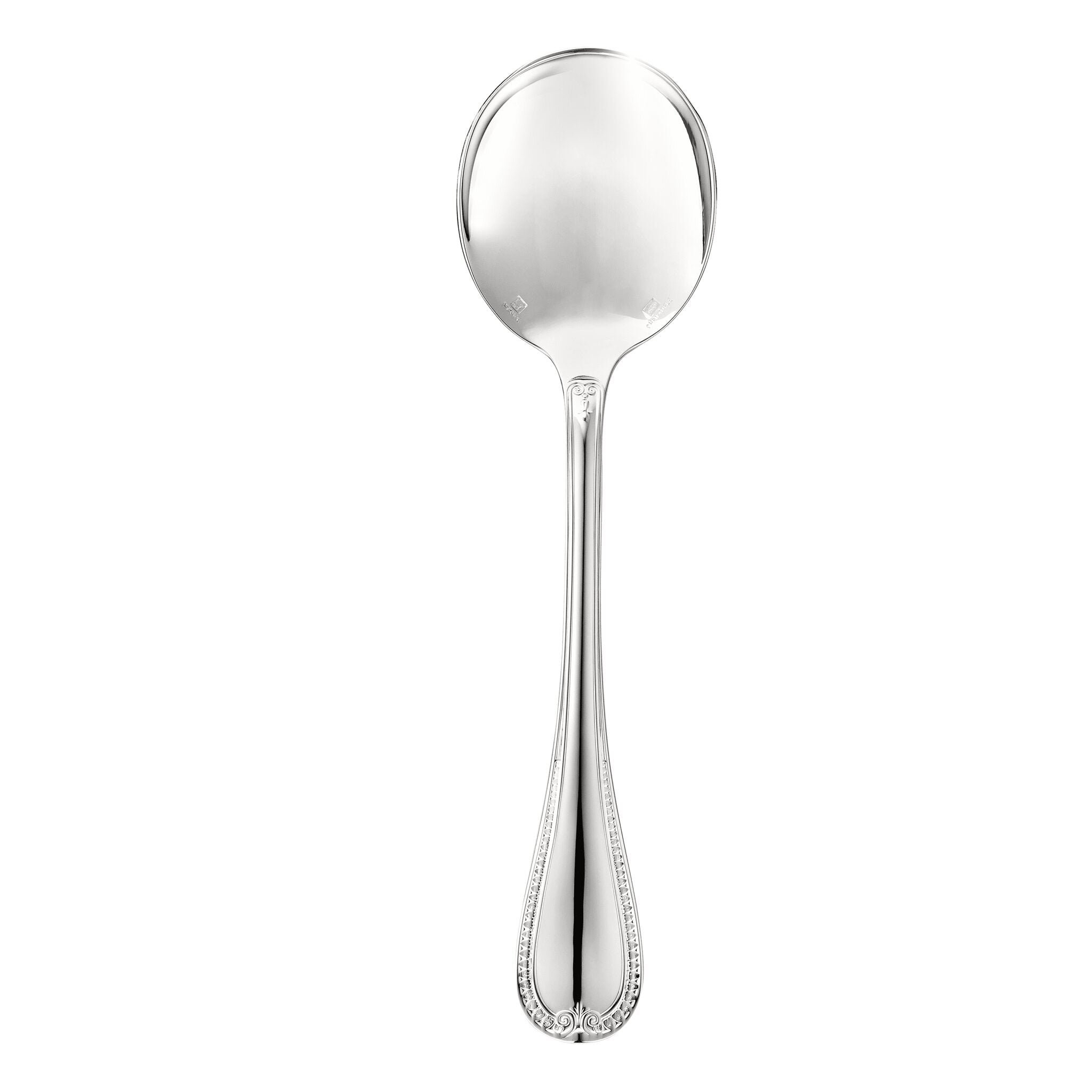 Christofle Malmaison Silver-Plated Cream Soup Spoon in silver-plate on a white background