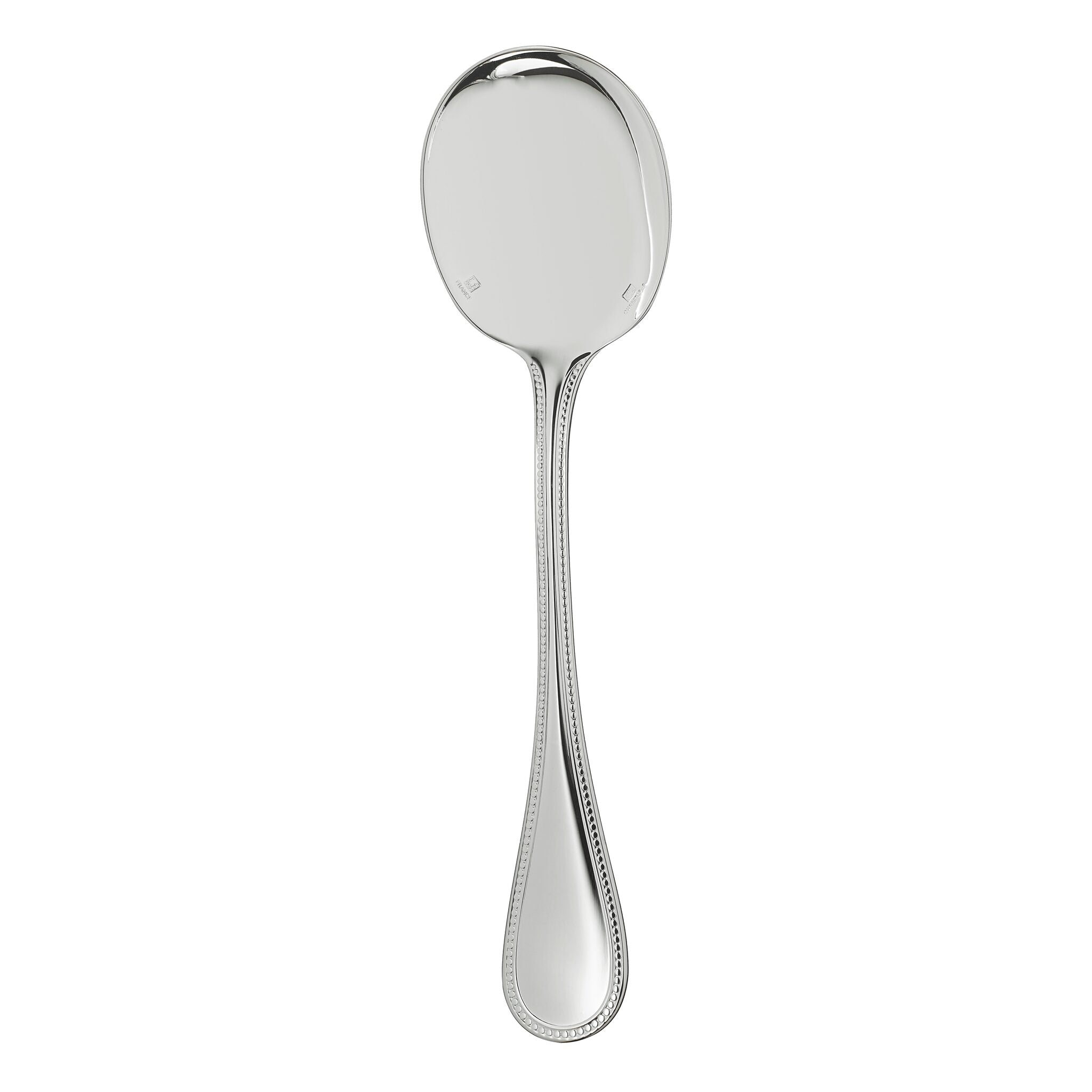 Christofle Perles Silver-Plated Cream Soup Spoon in silver-plate on a white background