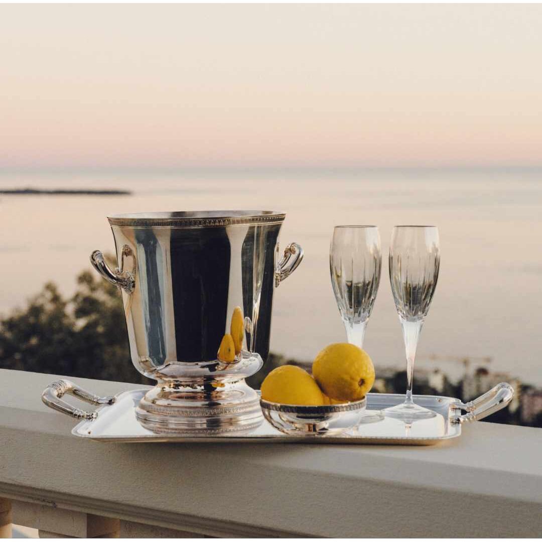 Christofle Iriana Crystal Champagne Flute Set in crystal on a white background