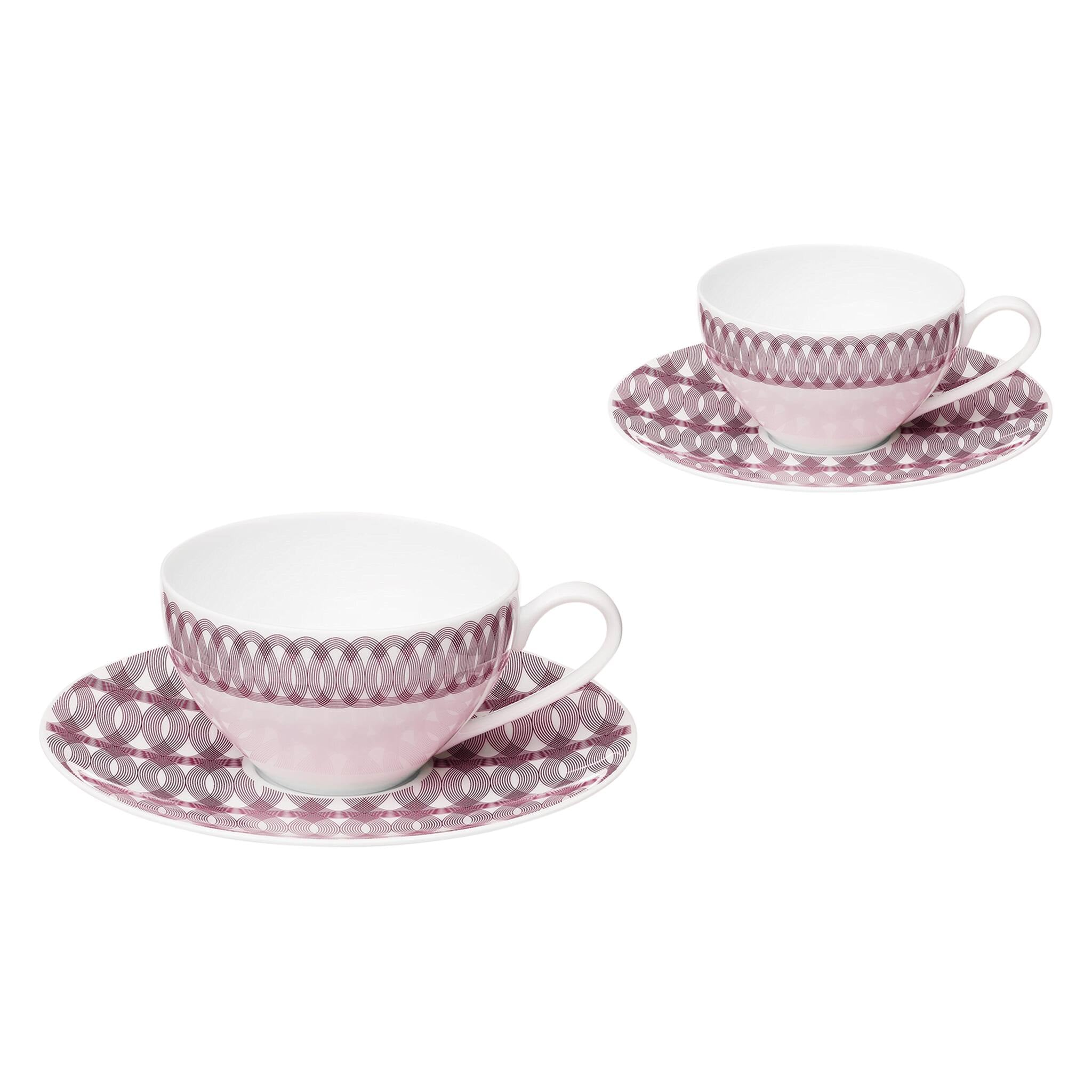 Christofle Set of 2 Porcelain Tea Cups and Saucers in porcelain on a white background