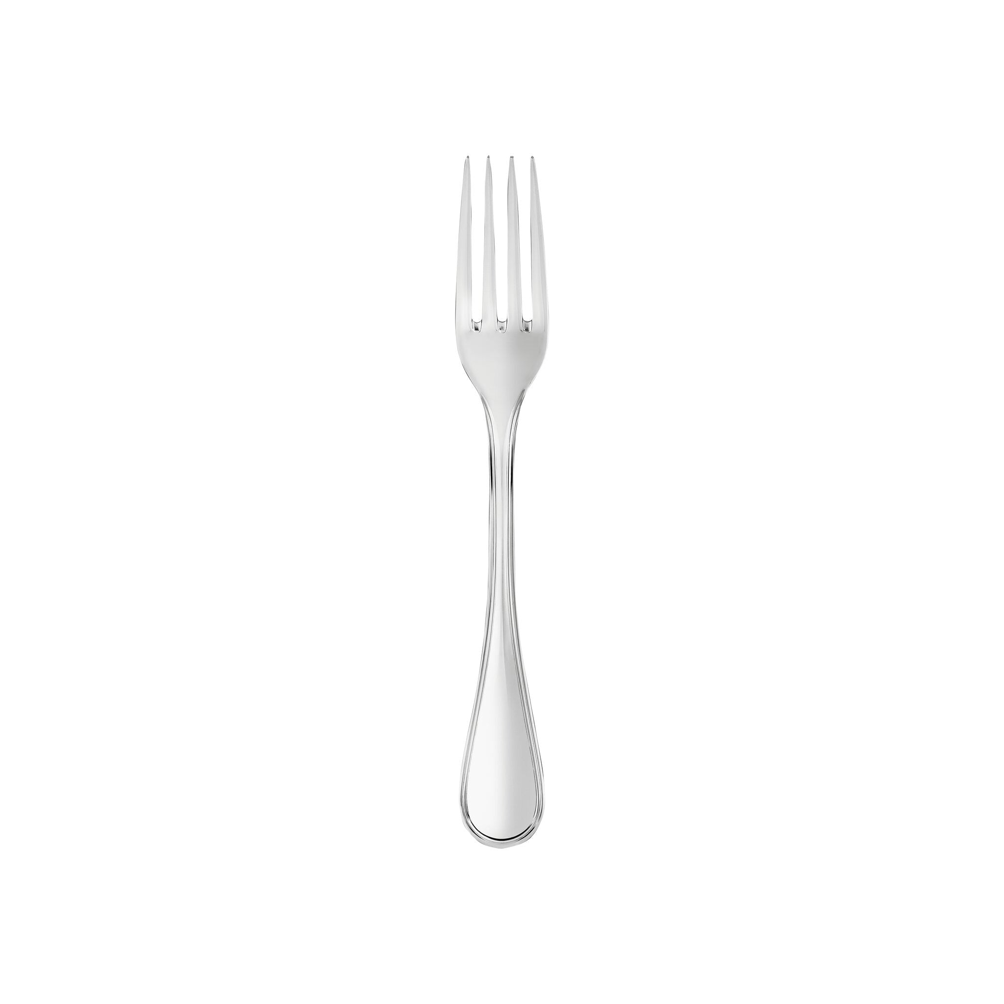 Christofle Albi Stainless Steel Dessert Fork in stainless steel on a white background