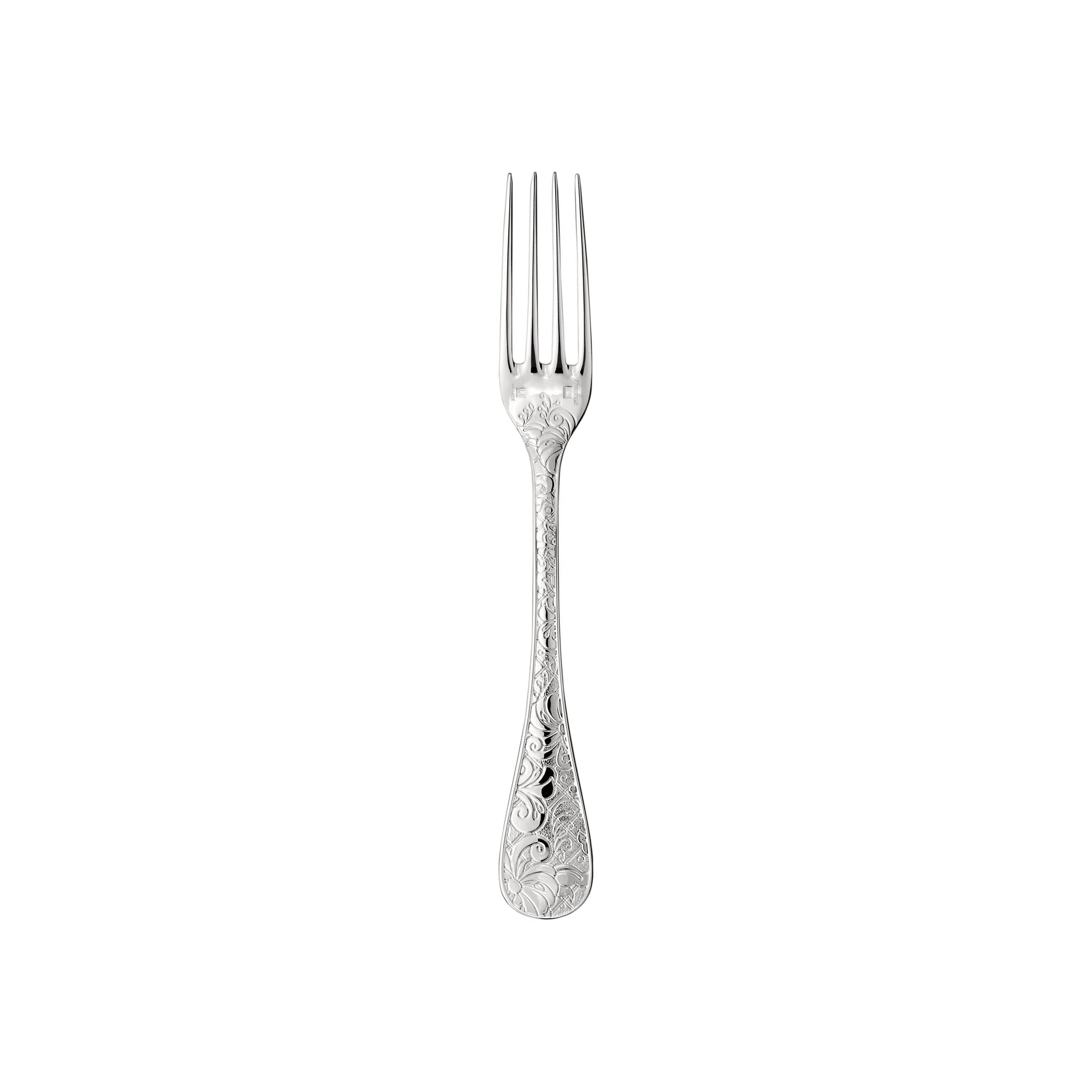 Christofle Jardin d'Eden Silver-Plated Dessert Fork in silver-plate on a white background