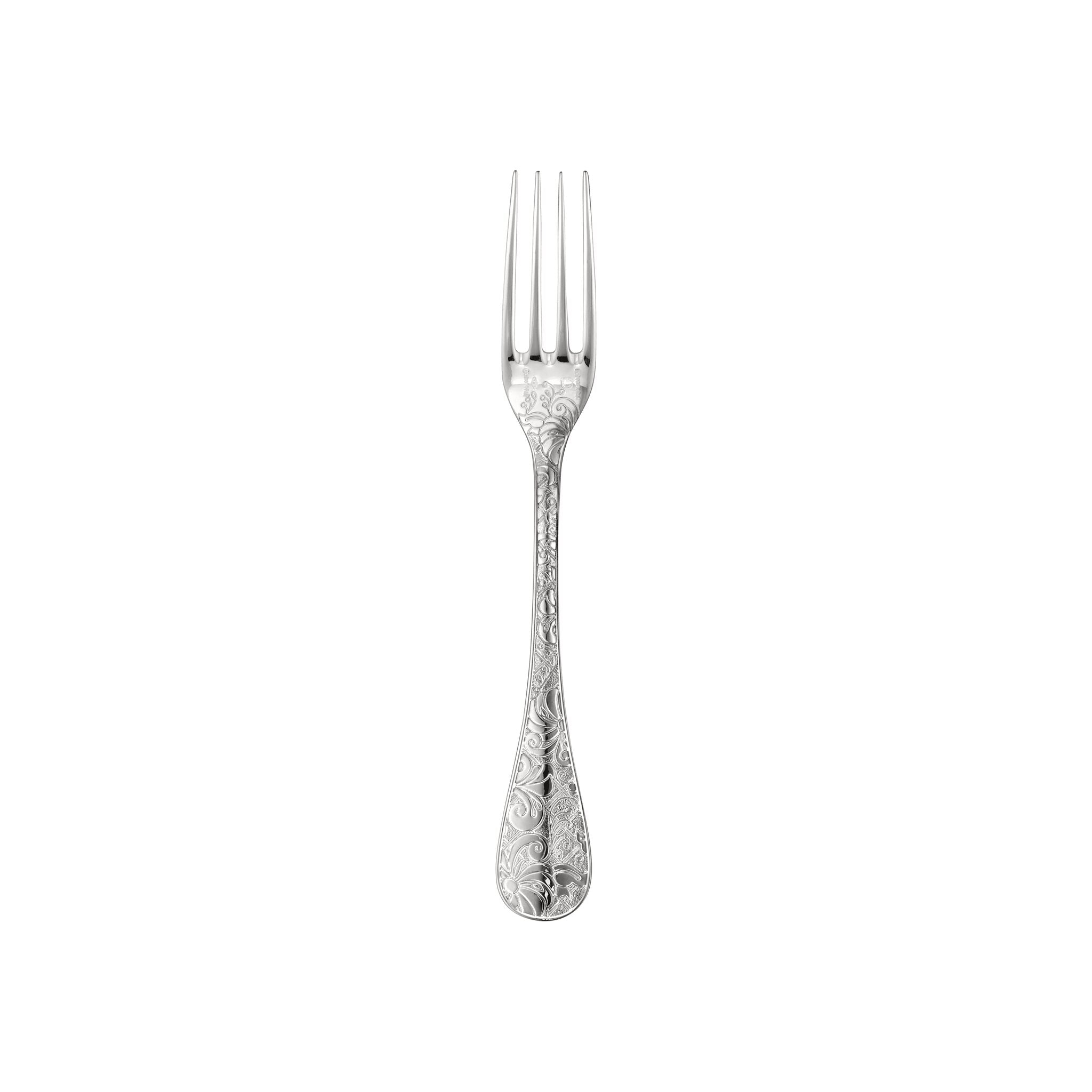 Christofle Jardin d'Eden Sterling Silver Dessert Fork in sterling silver on a white background