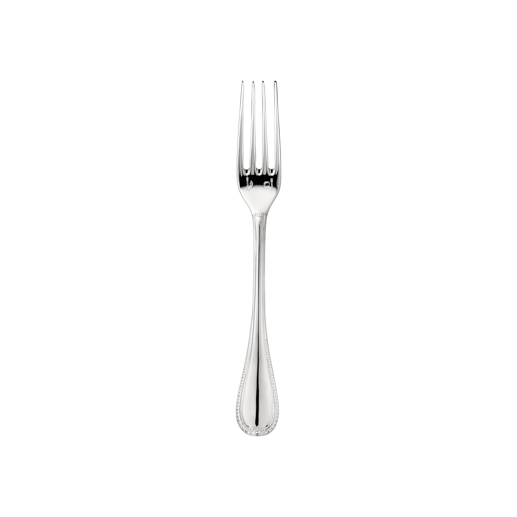 Christofle Malmaison Sterling Silver Dessert Fork in sterling silver on a white background