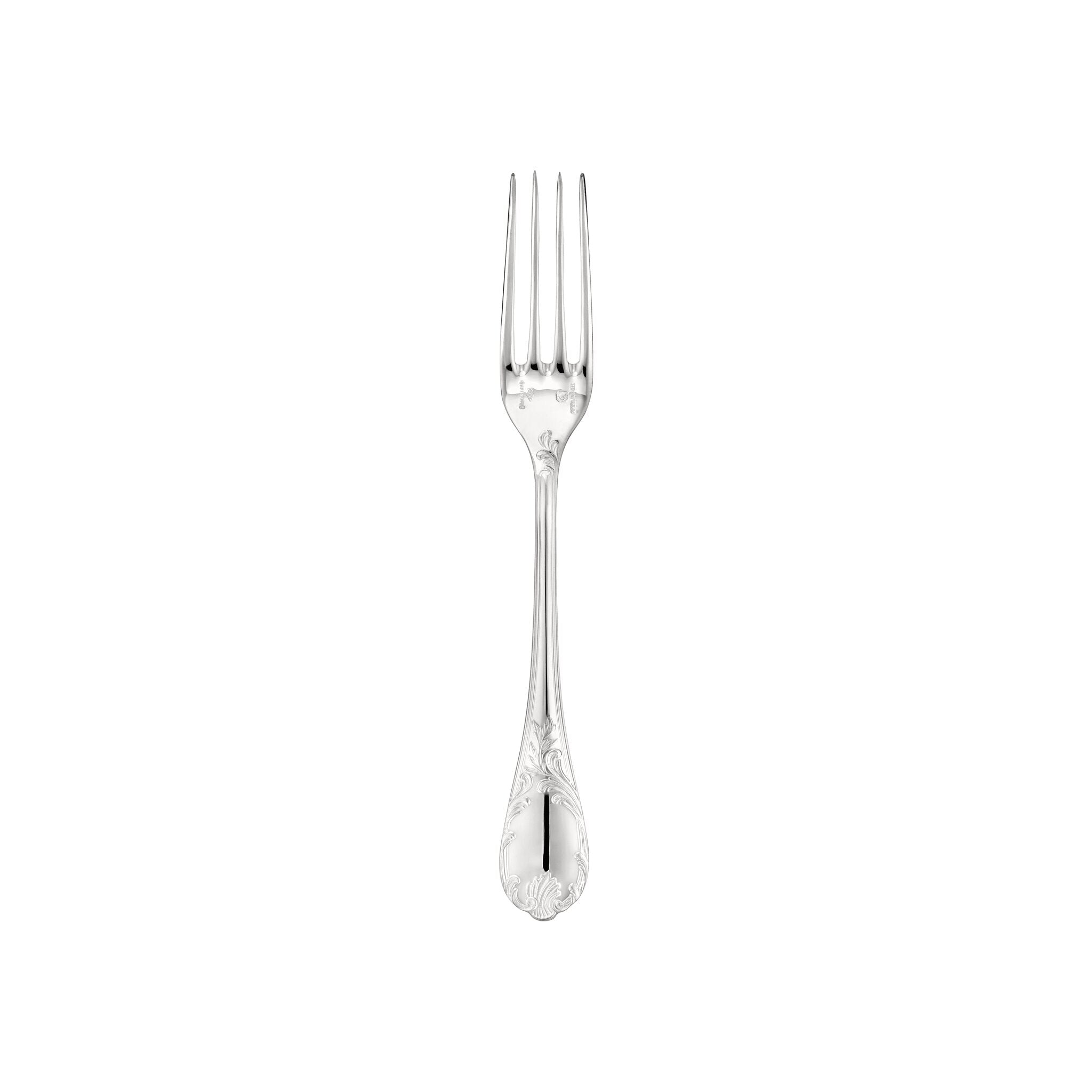 Christofle Marly Sterling Silver Dessert Fork in sterling silver on a white background