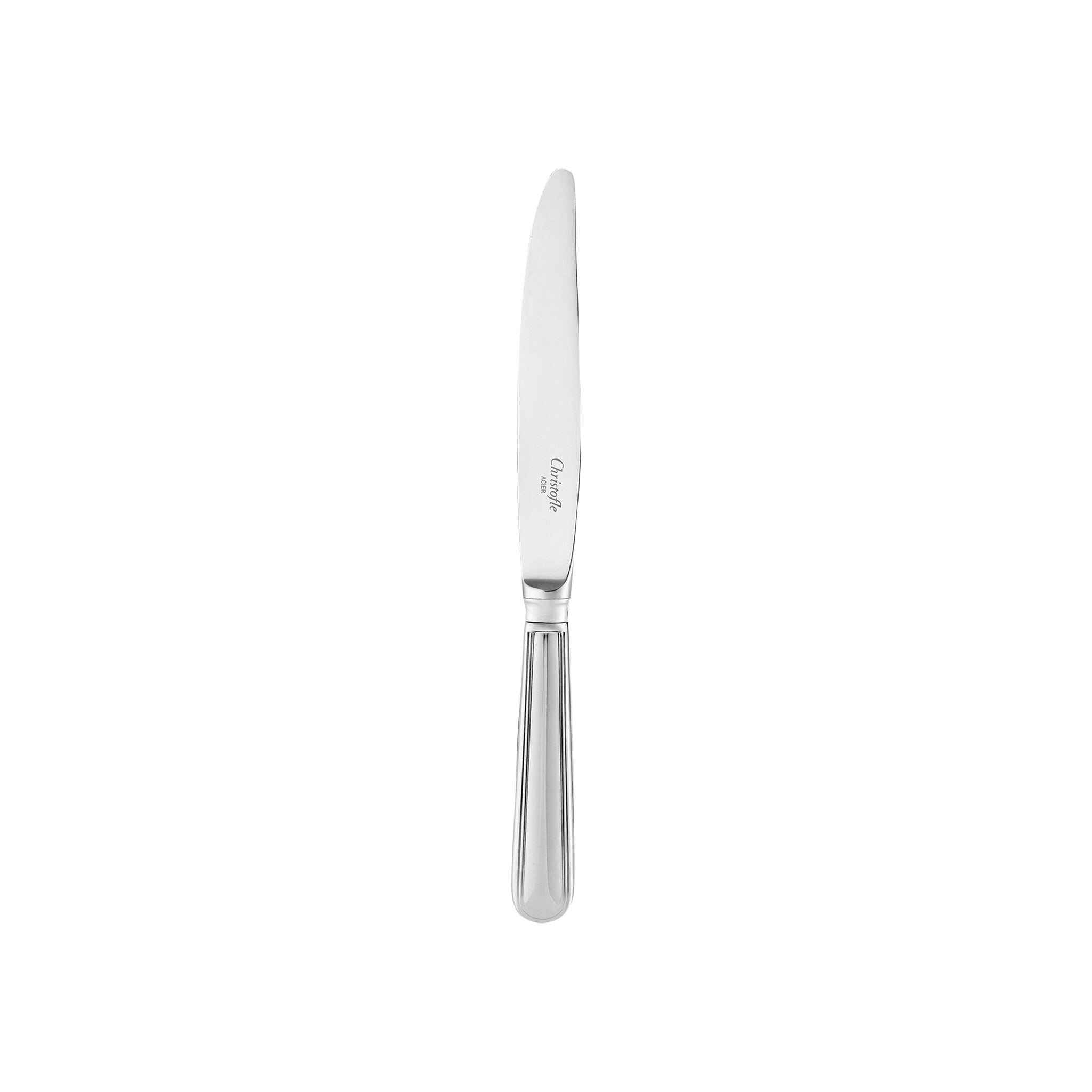 Christofle Albi Stainless Steel Dessert Knife in stainless steel on a white background