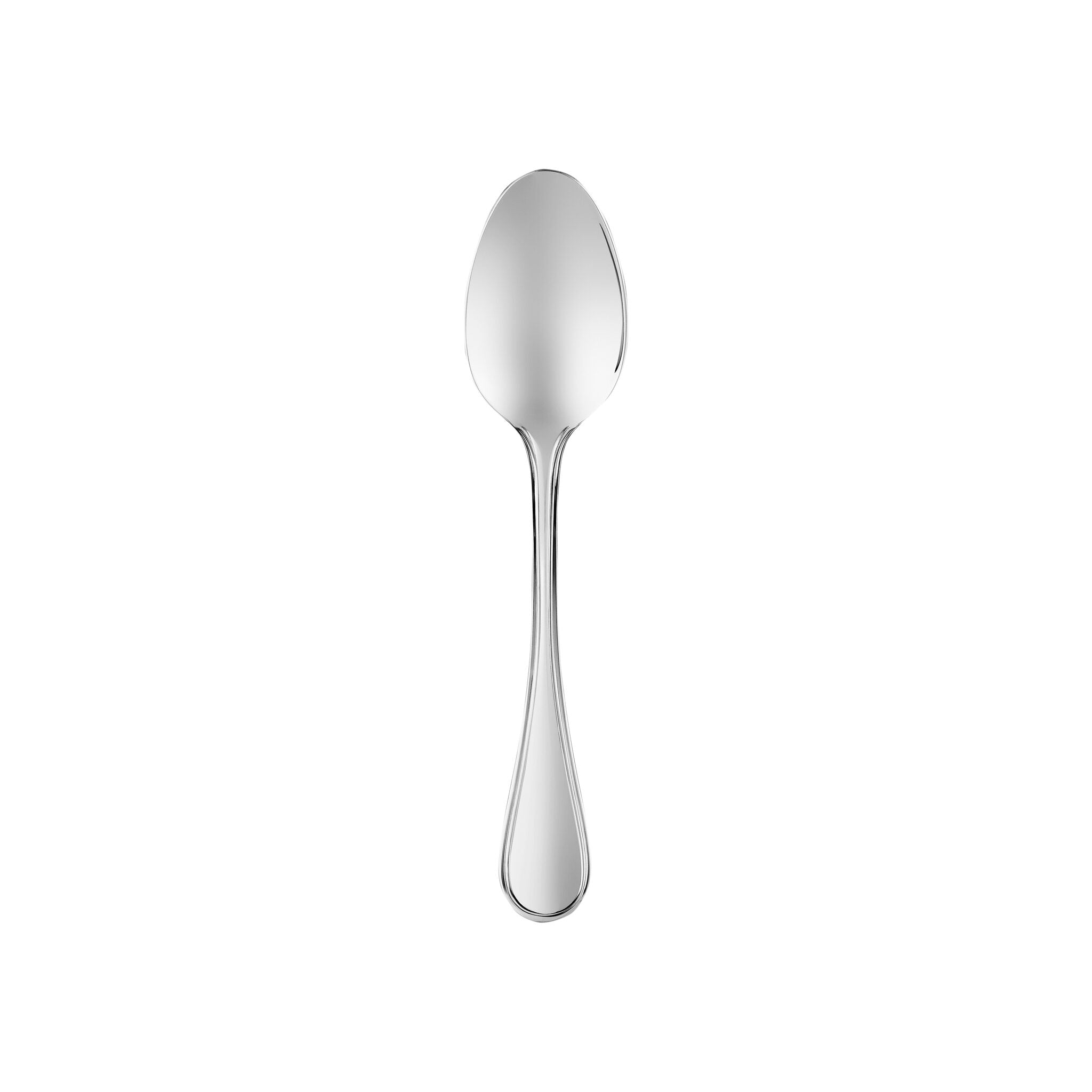 Christofle Albi Stainless Steel Dessert Spoon in stainless steel on a white background