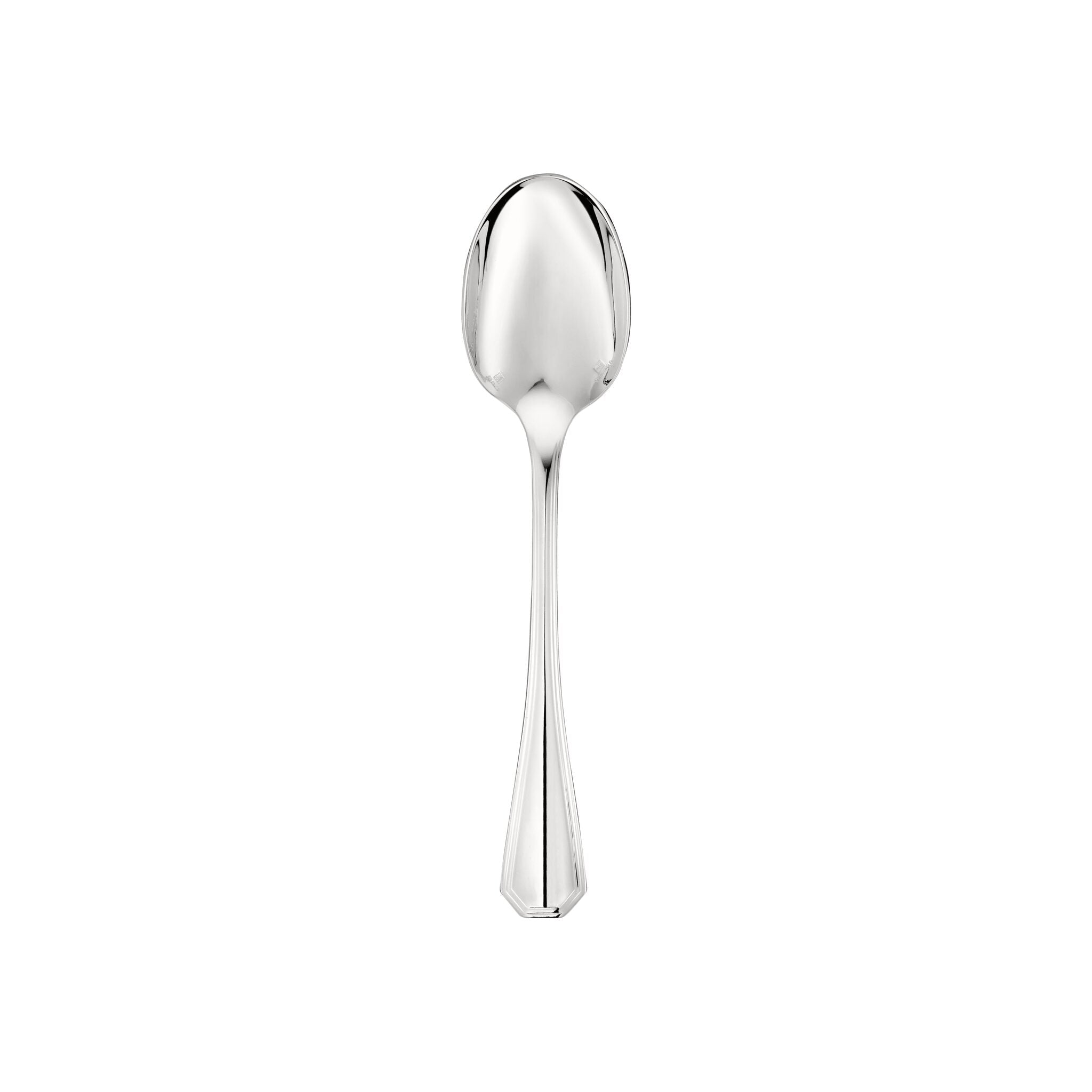 Christofle America Silver-Plated Dessert Spoon in silver-plate on a white background
