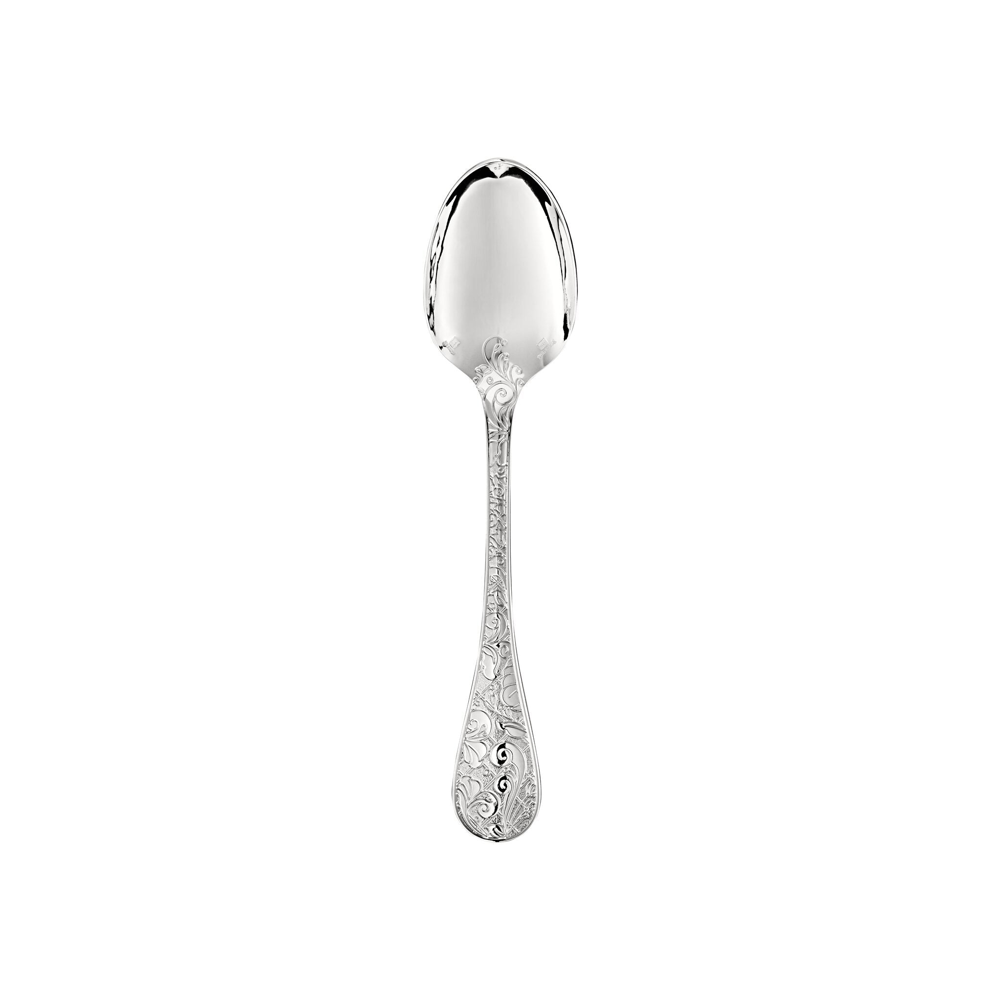 Christofle Jardin d'Eden Silver-Plated Dessert Spoon in silver-plate on a white background