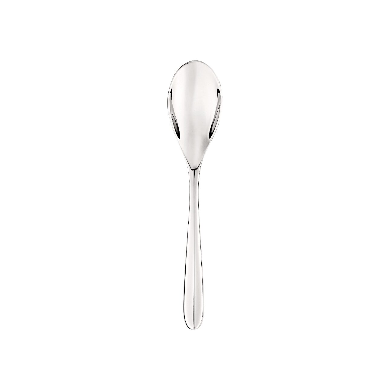 Christofle L'Ame de Christofle Stainless Steel Dessert Spoon in stainless steel on a white background