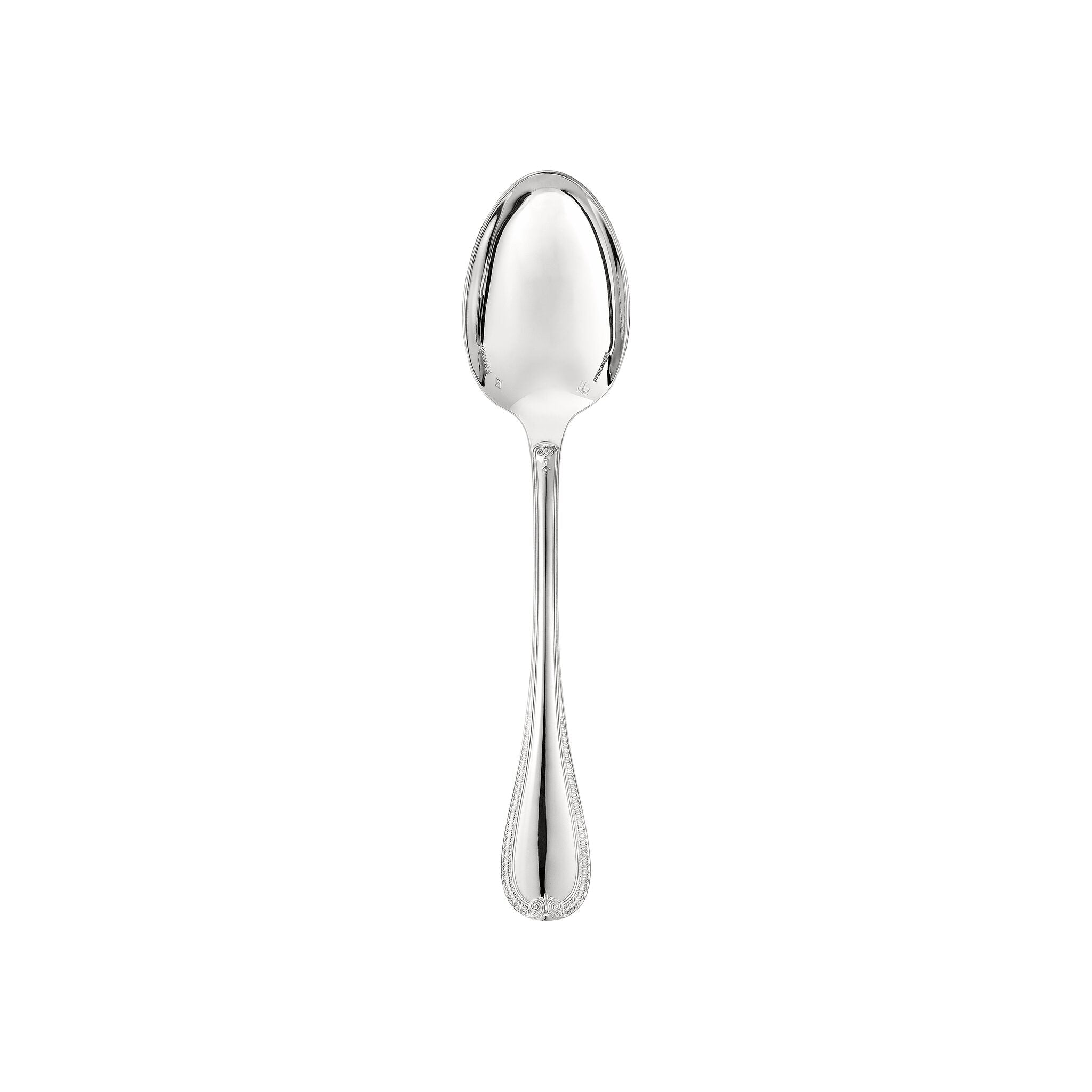 Christofle Malmaison Sterling Silver Dessert Spoon in sterling silver on a white background