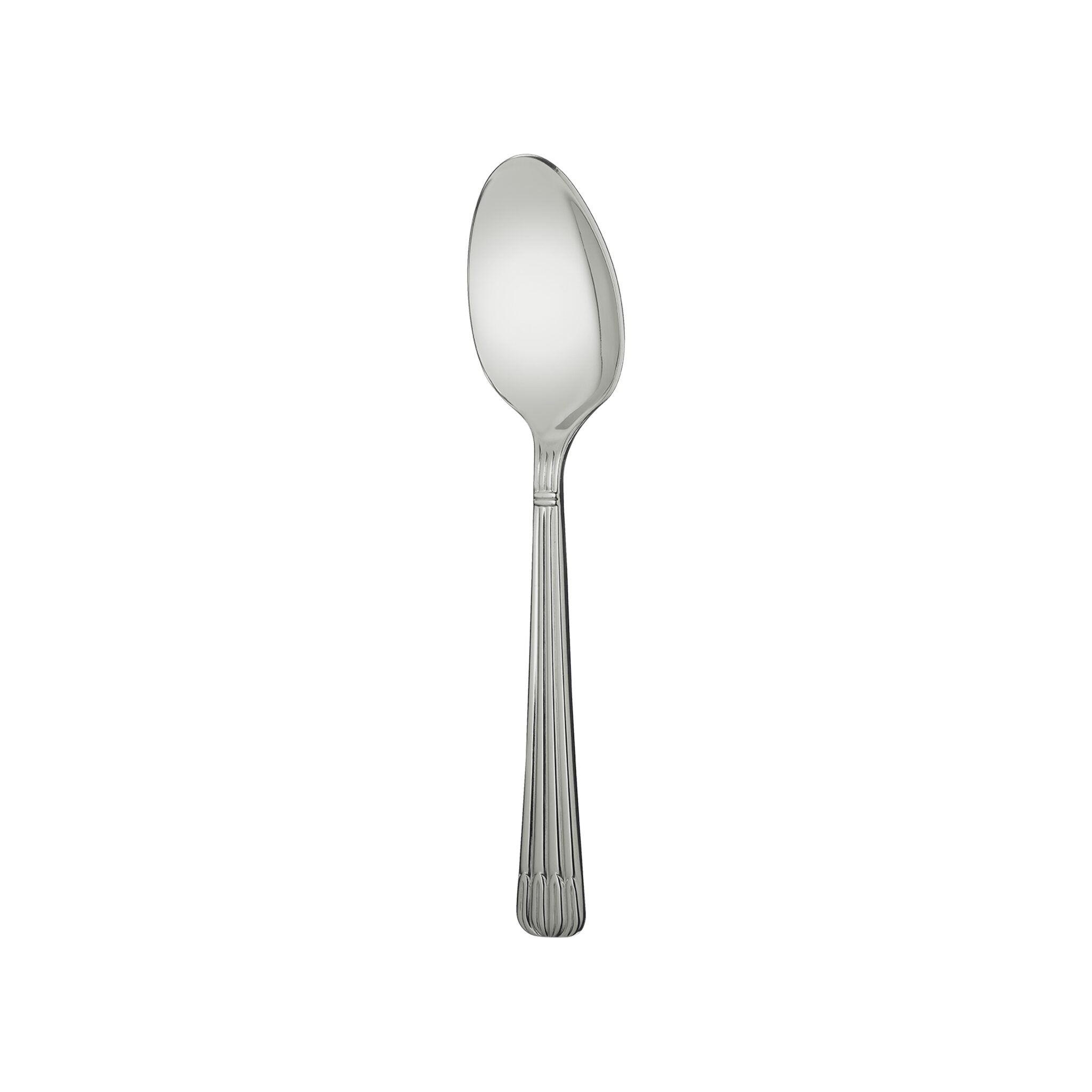 Christofle Stainless Steel Dessert Spoon in stainless steel on a white background