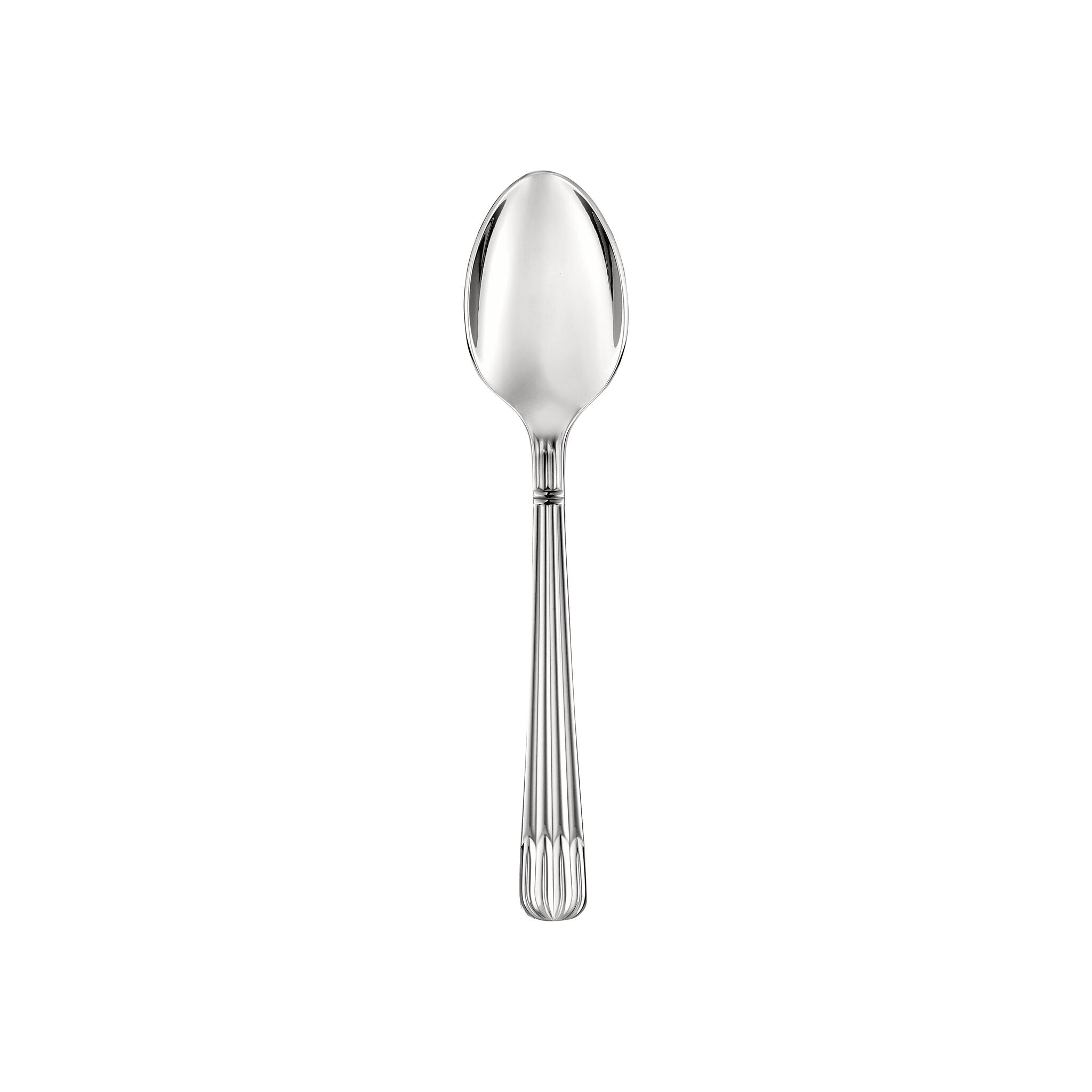 Christofle Osiris Stainless Steel Dessert Spoon in stainless steel on a white background