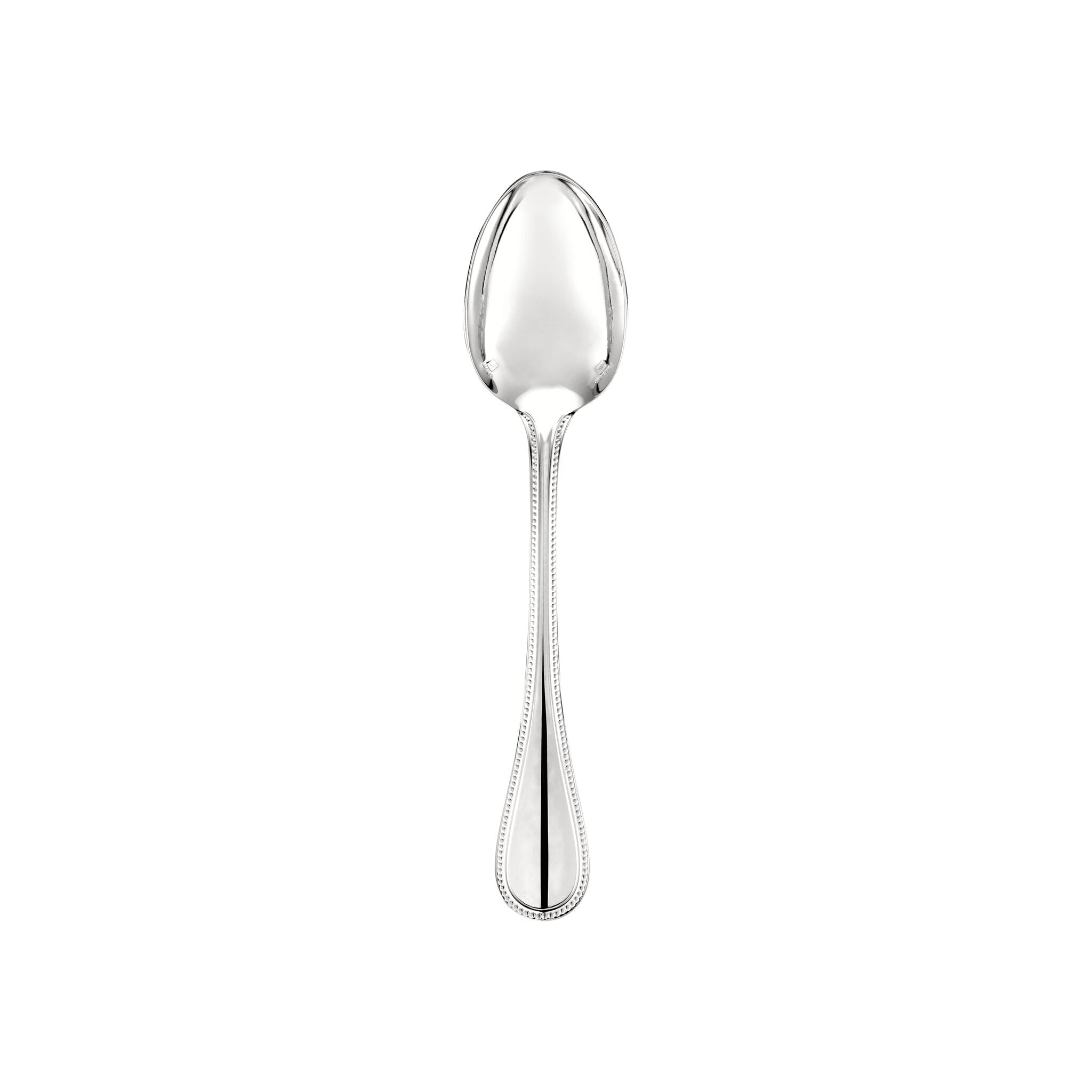 Christofle Perles Silver-Plated Dessert Spoon in silver-plate on a white background