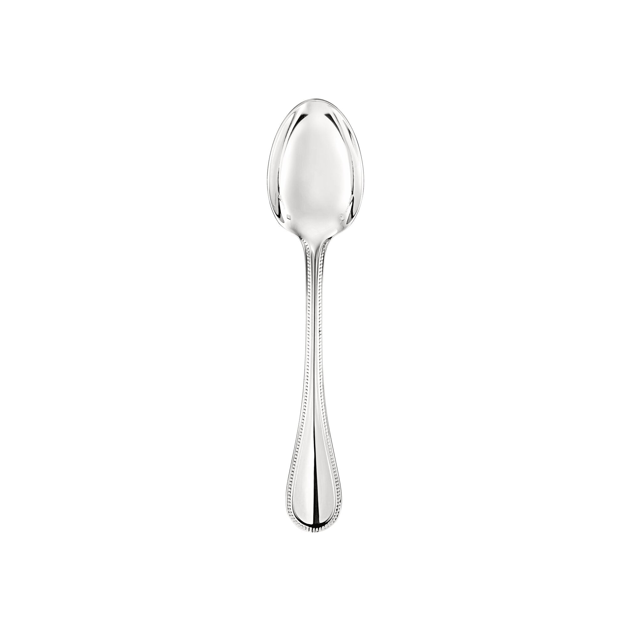Christofle Perles Sterling Silver Dessert Spoon in sterling silver on a white background