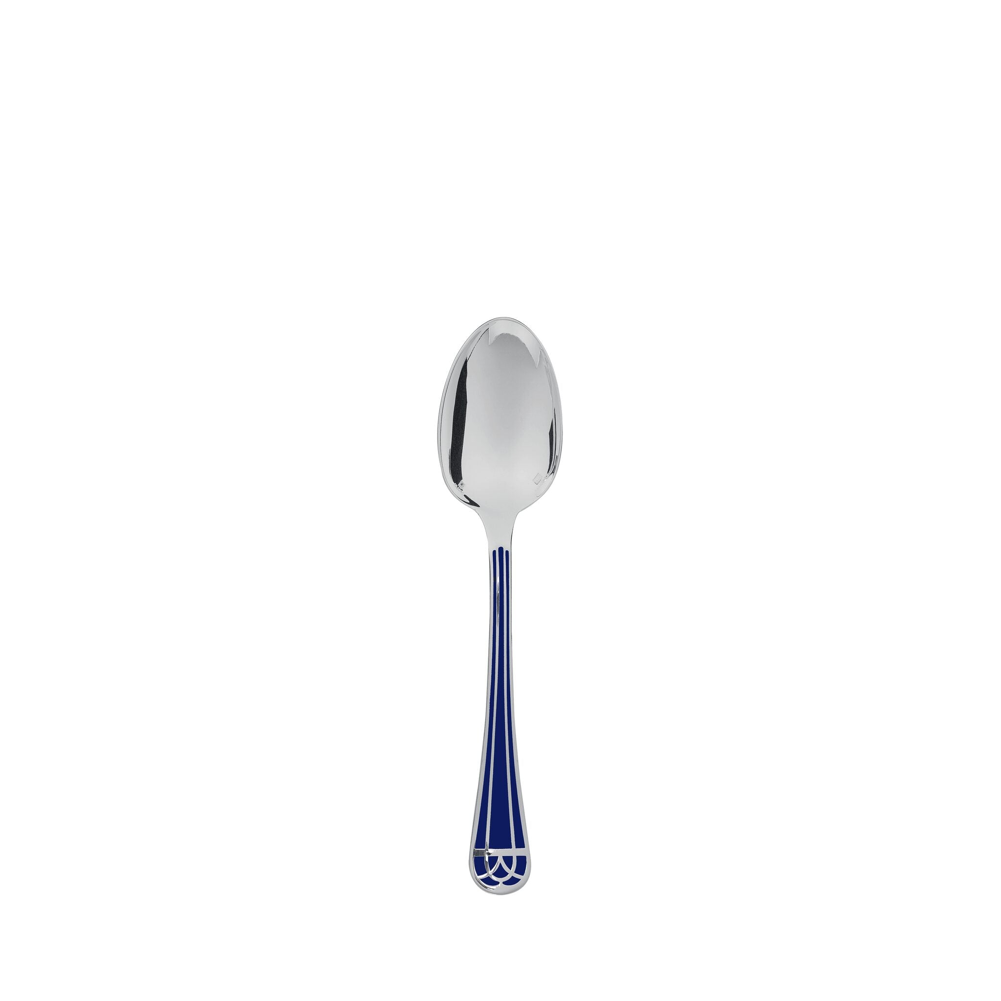 Christofle Silver Plated Dessert Spoon - Marbled Blue in silver-plate on a white background