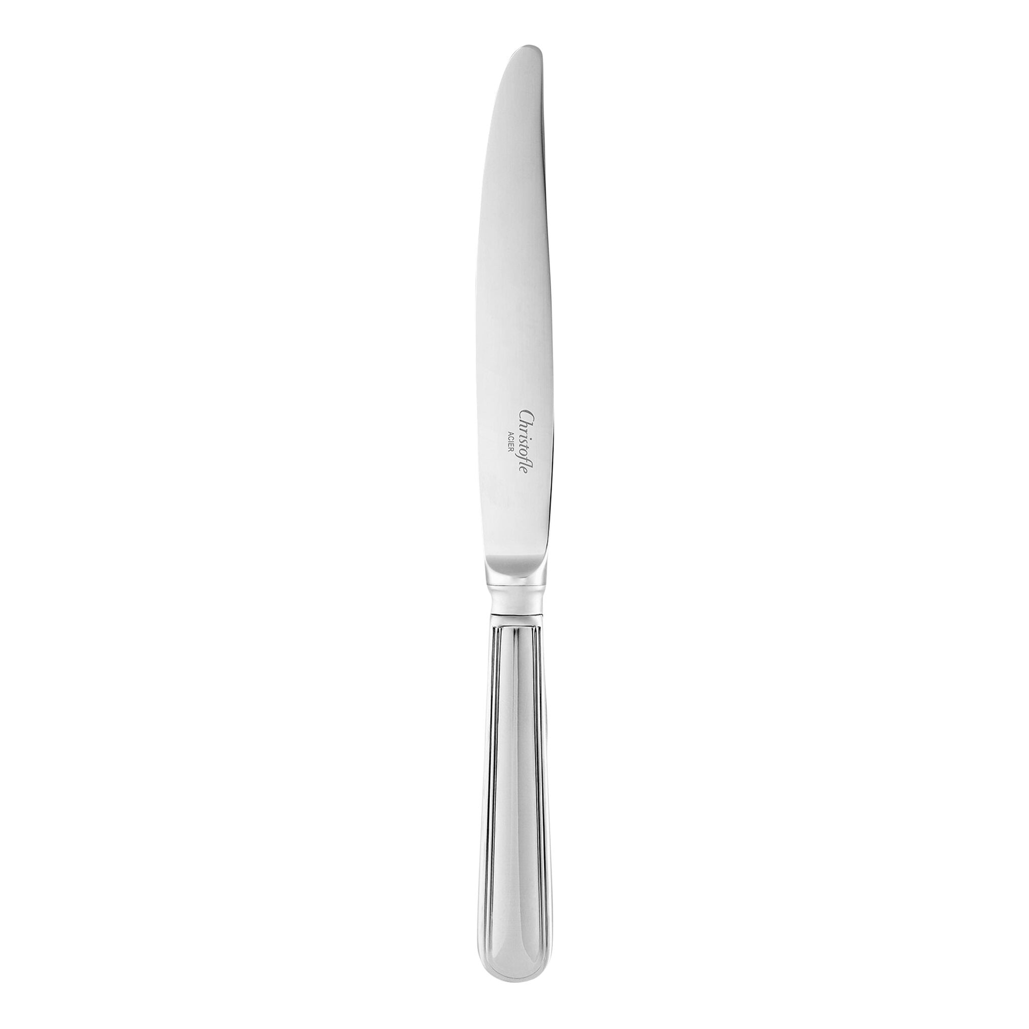 Christofle Albi Stainless Steel Dinner Knife in stainless steel on a white background