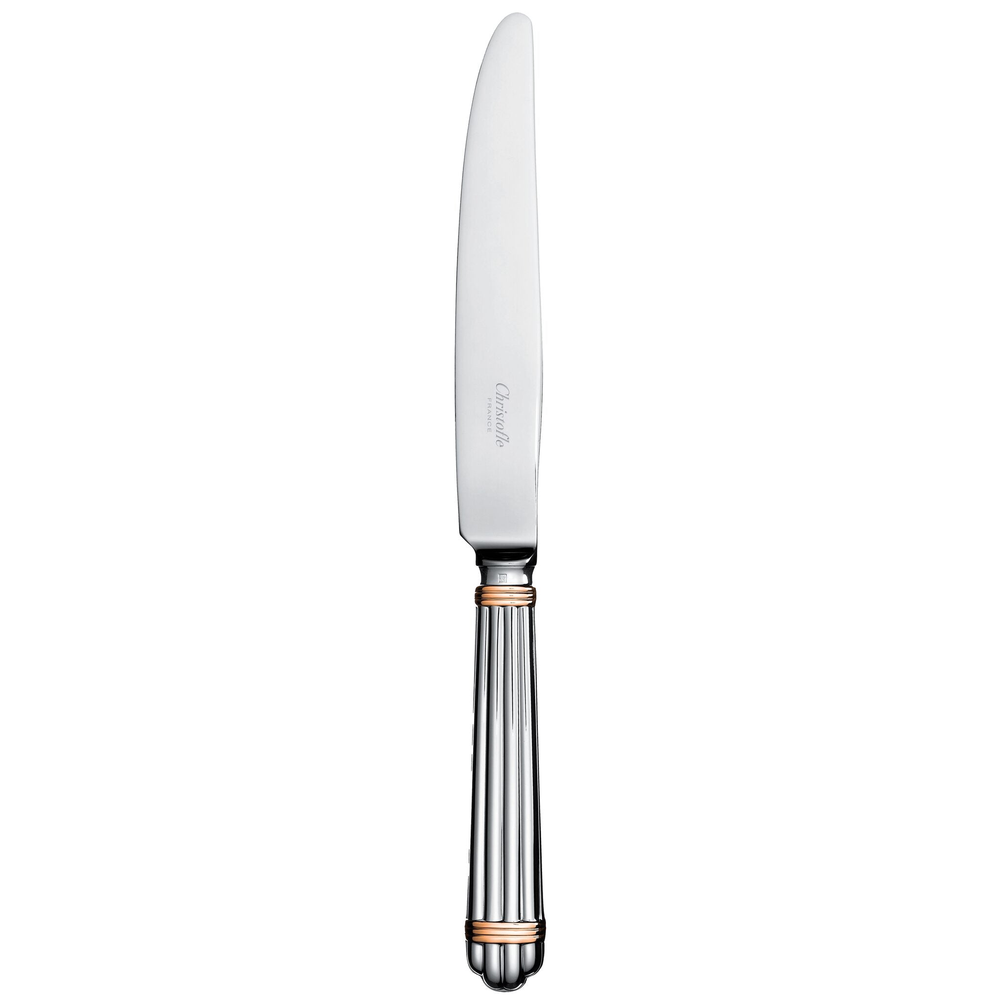 Christofle Aria Silver-Plated Dinner Knife with Gold Ring in silver-plate on a white background