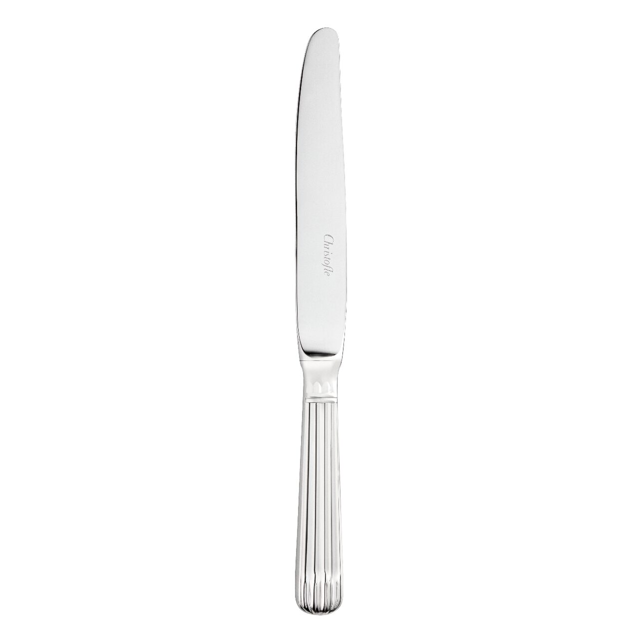 Christofle Osiris Stainless Steel Dinner Knife in stainless steel on a white background