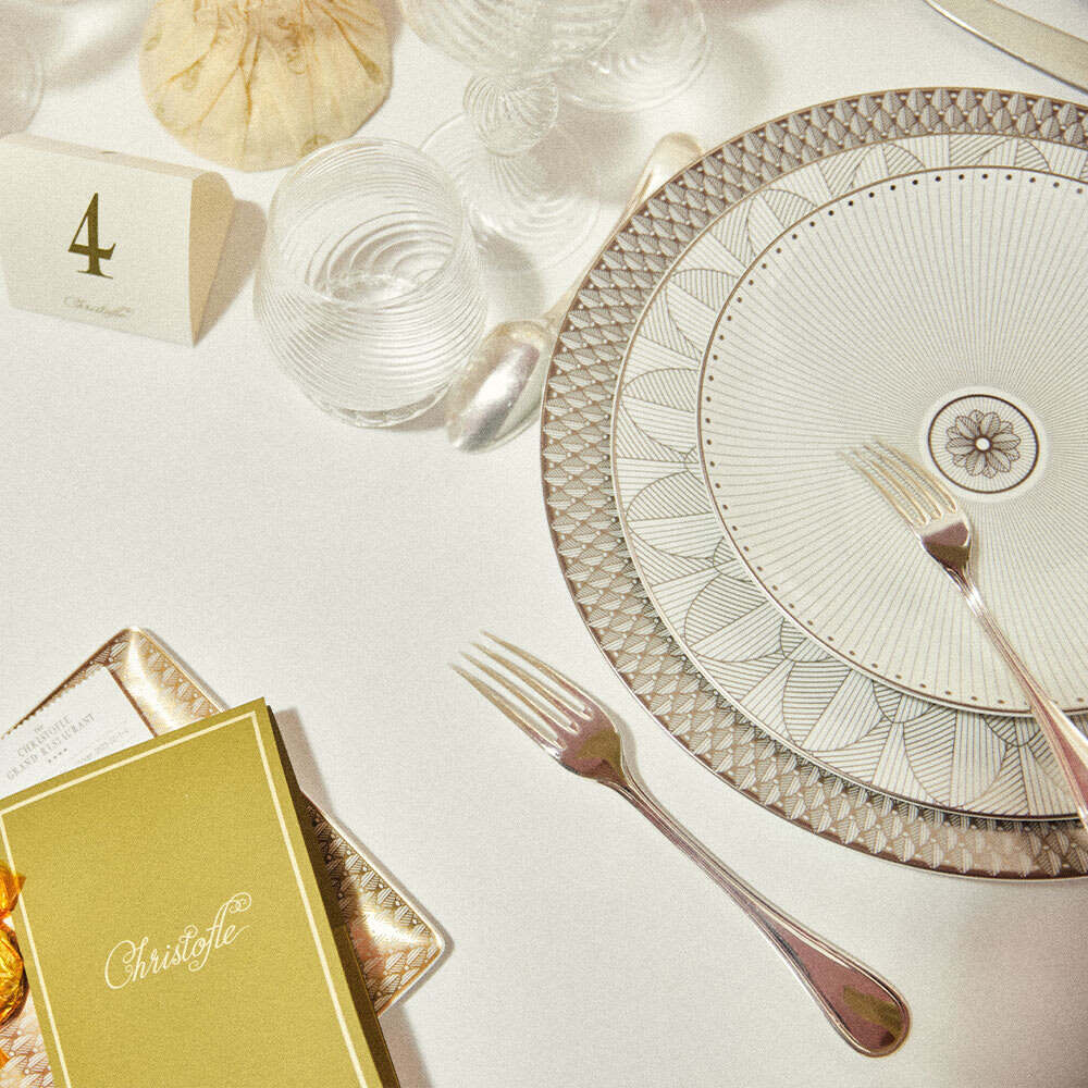 Christofle Malmaison Porcelain Dinner Plate Platinum Finish — additional view