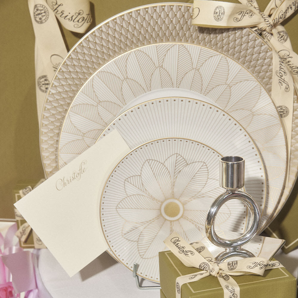Christofle Malmaison Porcelain Dinner Plate Platinum Finish — additional view