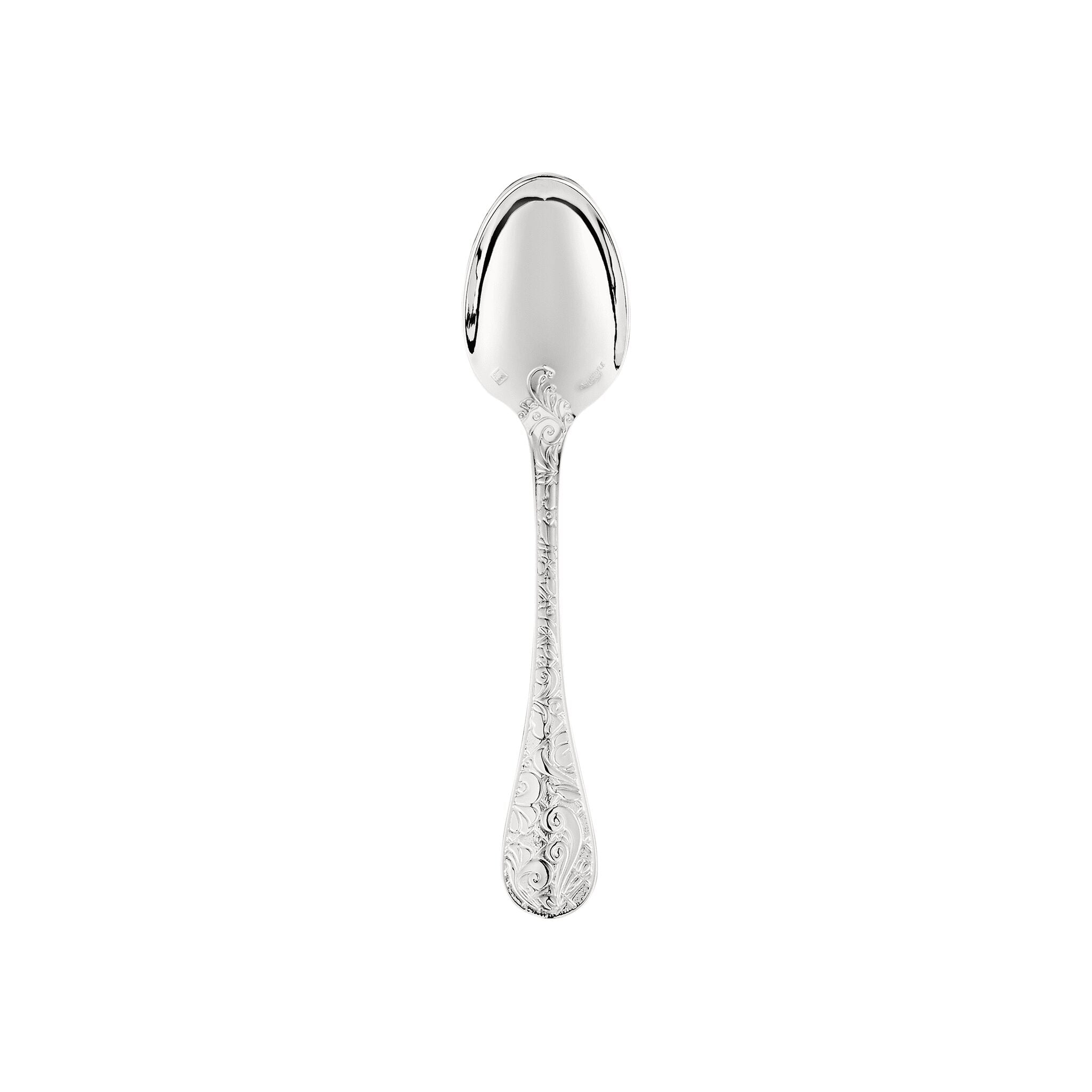 Christofle Jardin d'Eden Silver-Plated Espresso Spoon in silver-plate on a white background