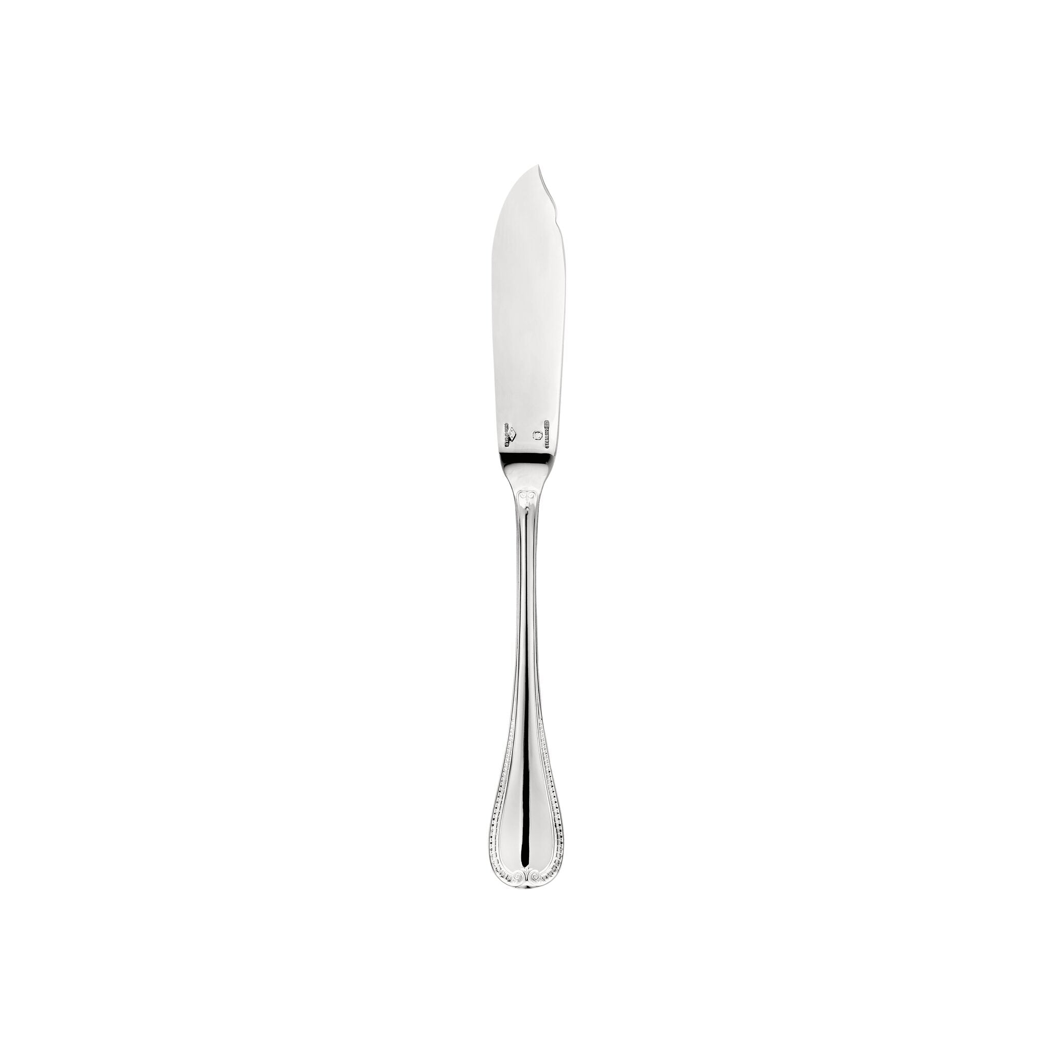 Christofle Malmaison Sterling Silver Fish Knife in sterling silver on a white background
