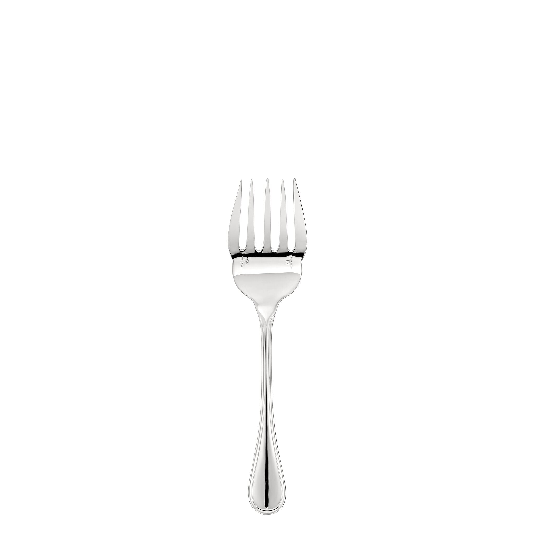 Christofle Sterling Silver Fish Serving Fork in sterling silver on a white background