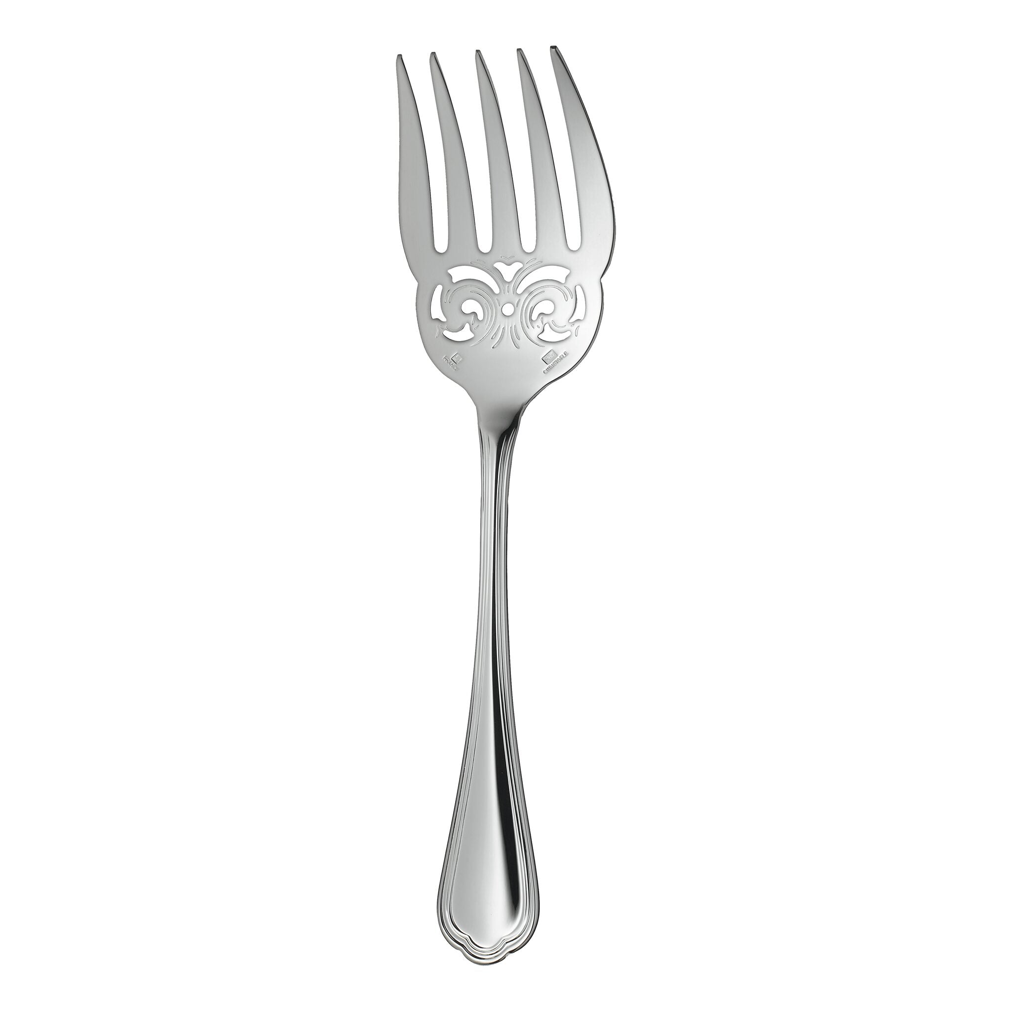 Christofle Spatours Silver Plated Fish Serving Fork in silver-plate on a white background