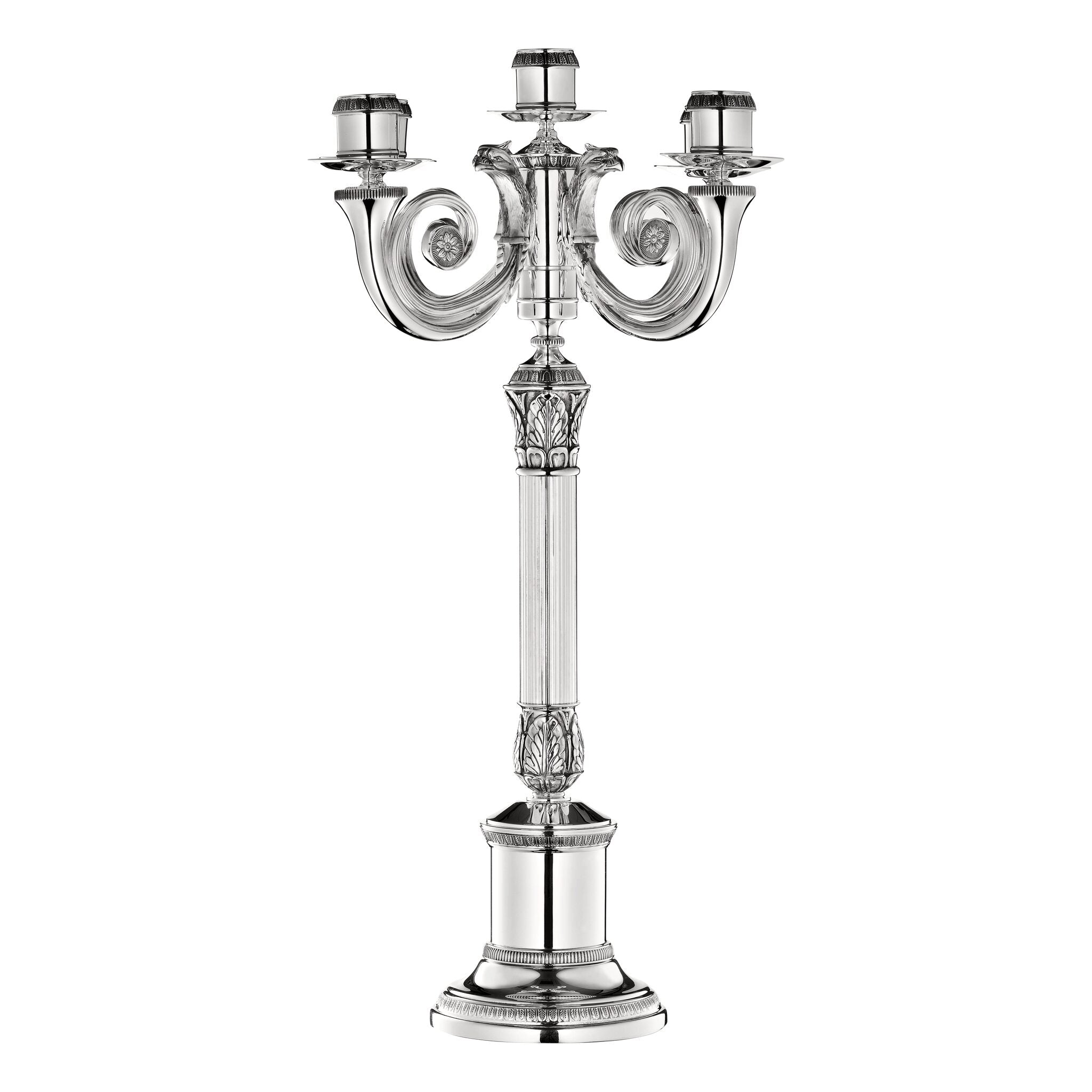 Christofle Malmaison Silver-Plated Candelabra for Five Candles in silver-plate on a white background