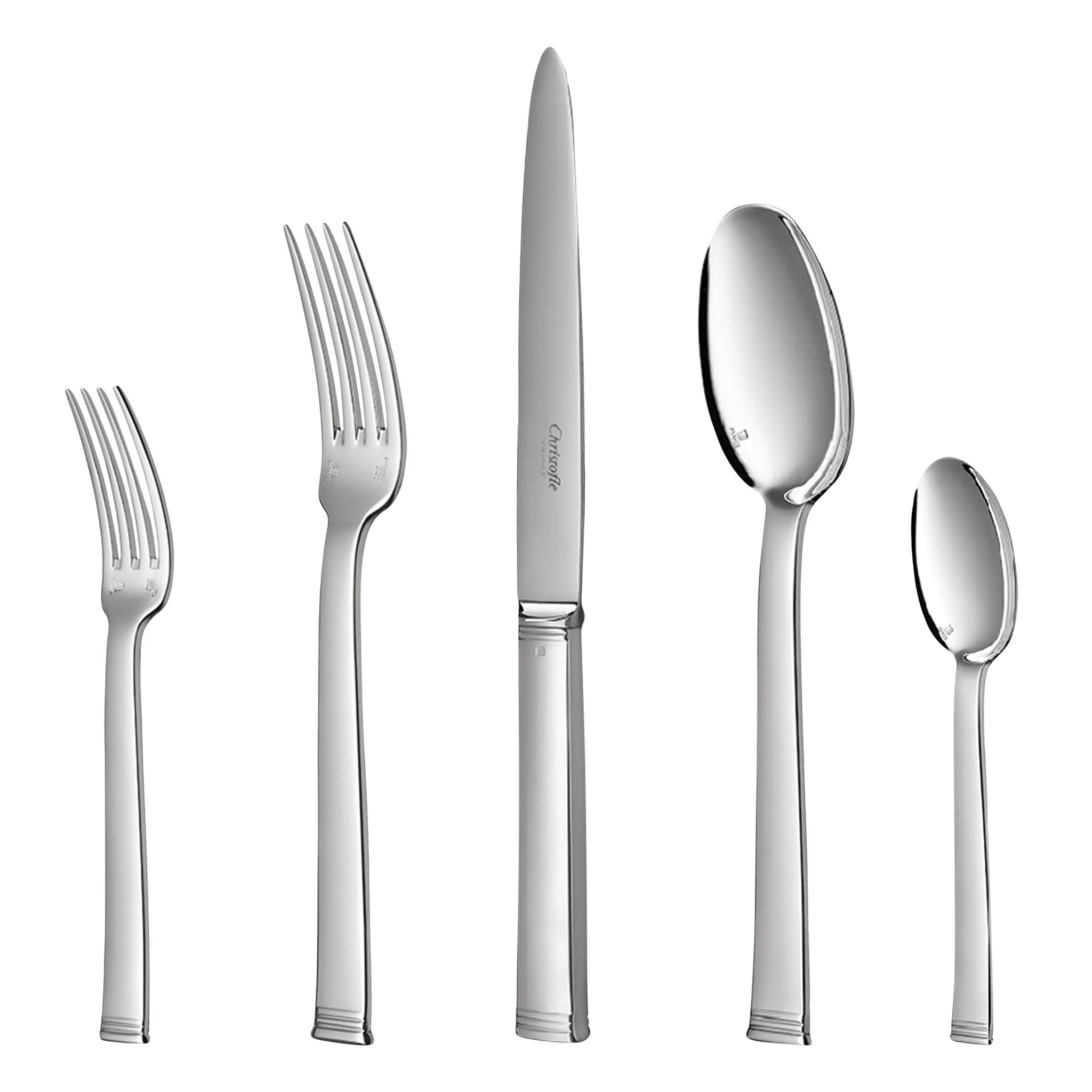 Christofle Commodore 110 Piece Silver-Plated Flatware Set with Chest in silver-plate on a white background