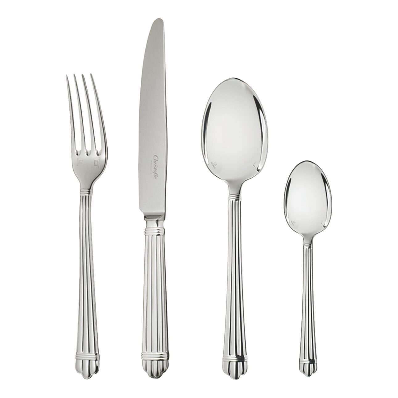 Christofle Aria Silver-Plated 24-Piece Flatware Set with Storage Box in silver-plate on a white background