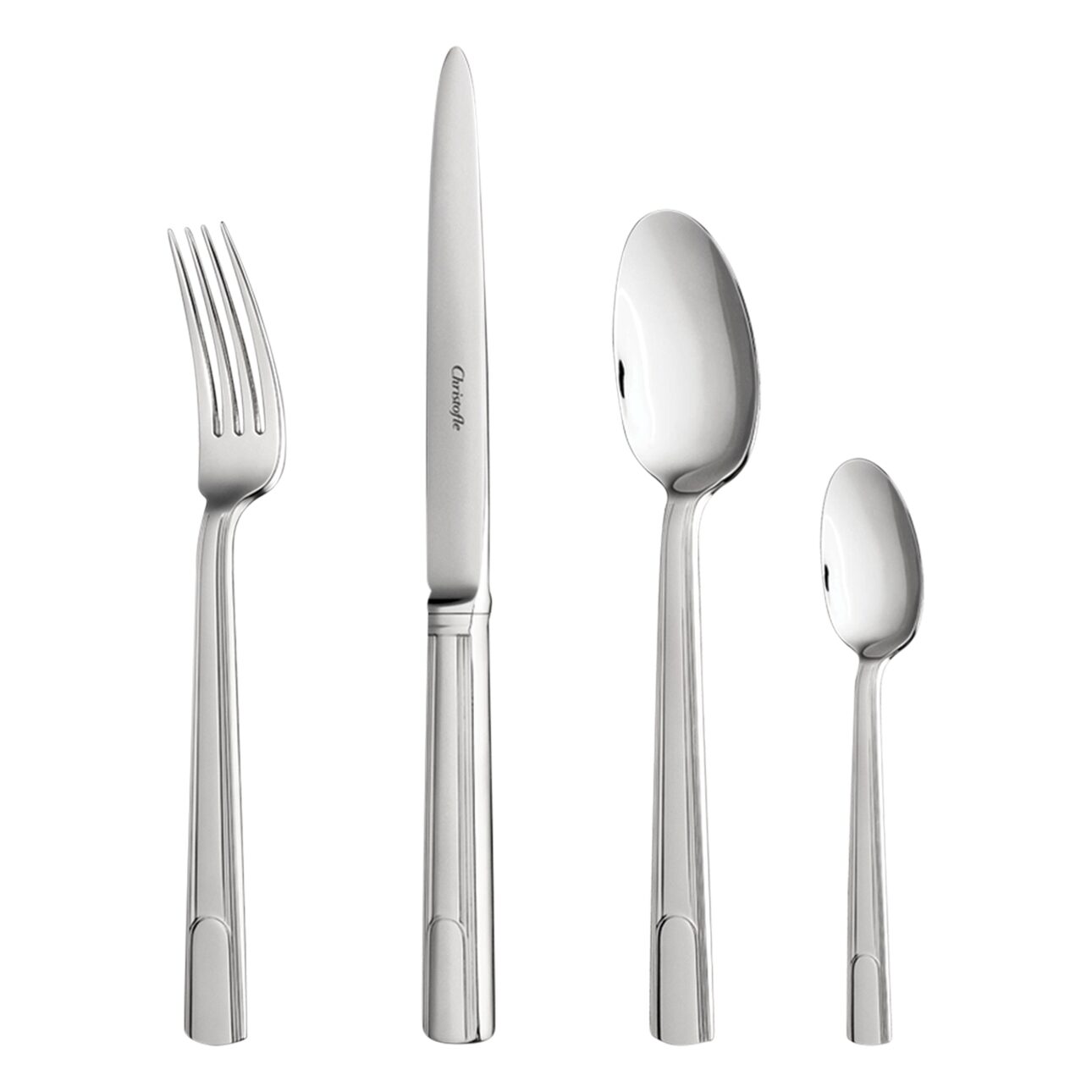 Christofle Hudson 24-Piece Stainless Steel Flatware Set with Storage Box in stainless steel on a white background