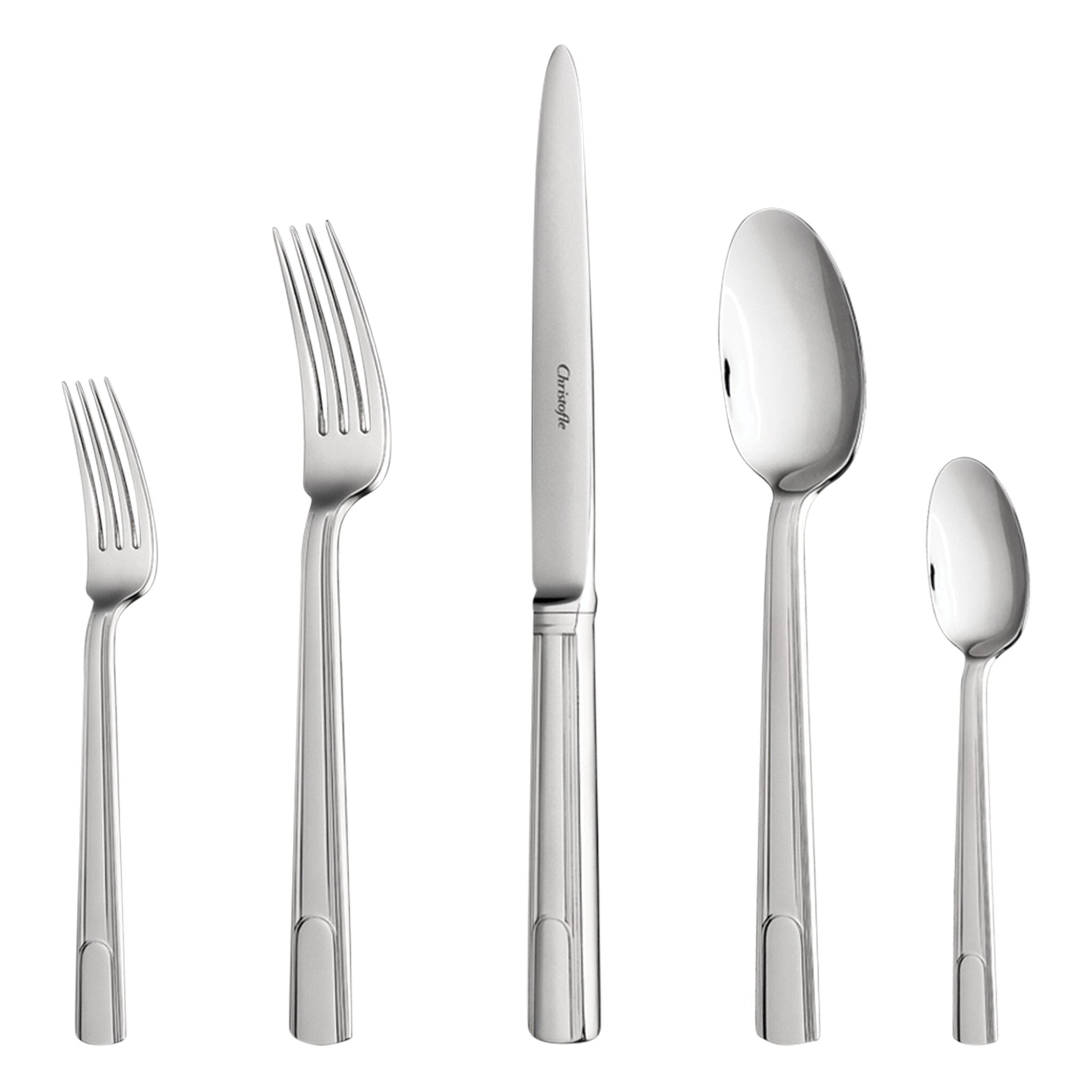 Christofle Flatware Set for 6 People (36 Pieces) Hudson Stainless Steel in stainless steel on a white background