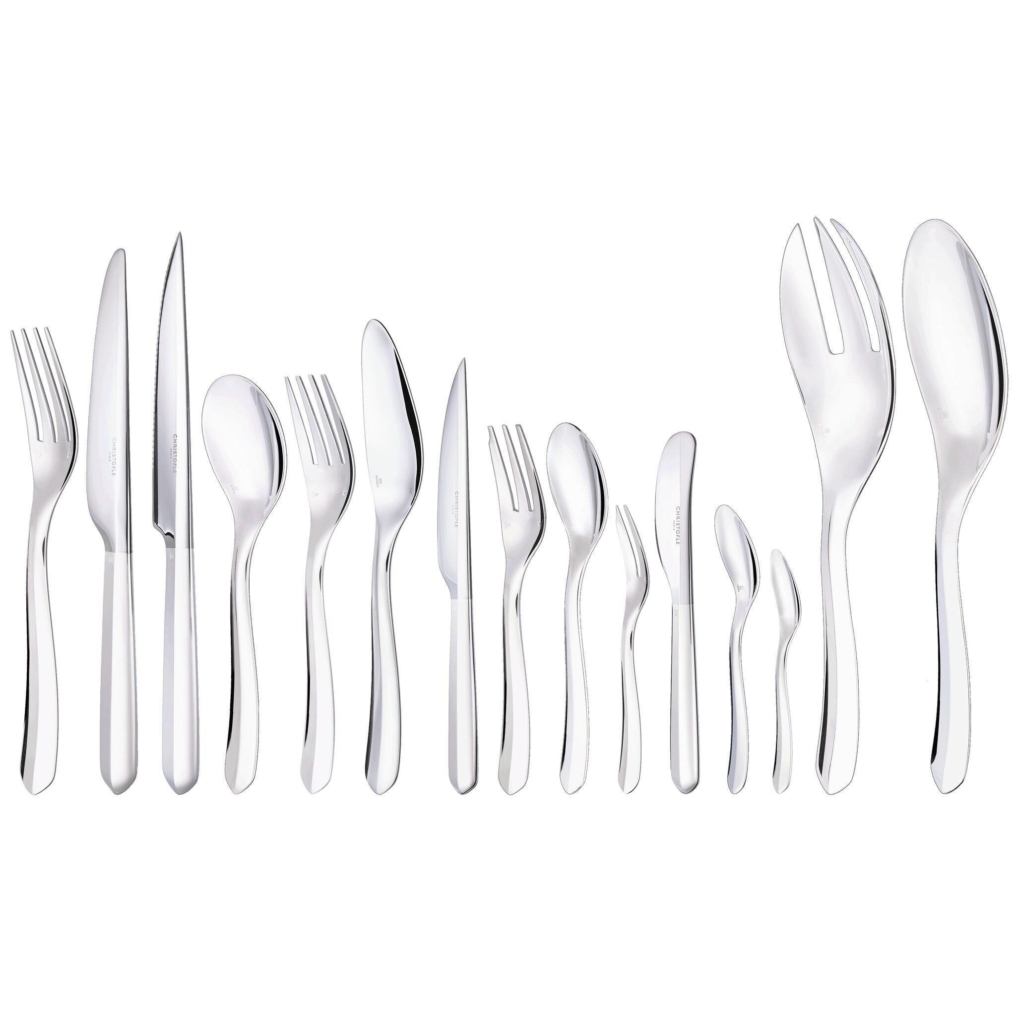 Christofle Infini 77-piece Flatware Set for 6 People with Free Chest in silver-plate on a white background